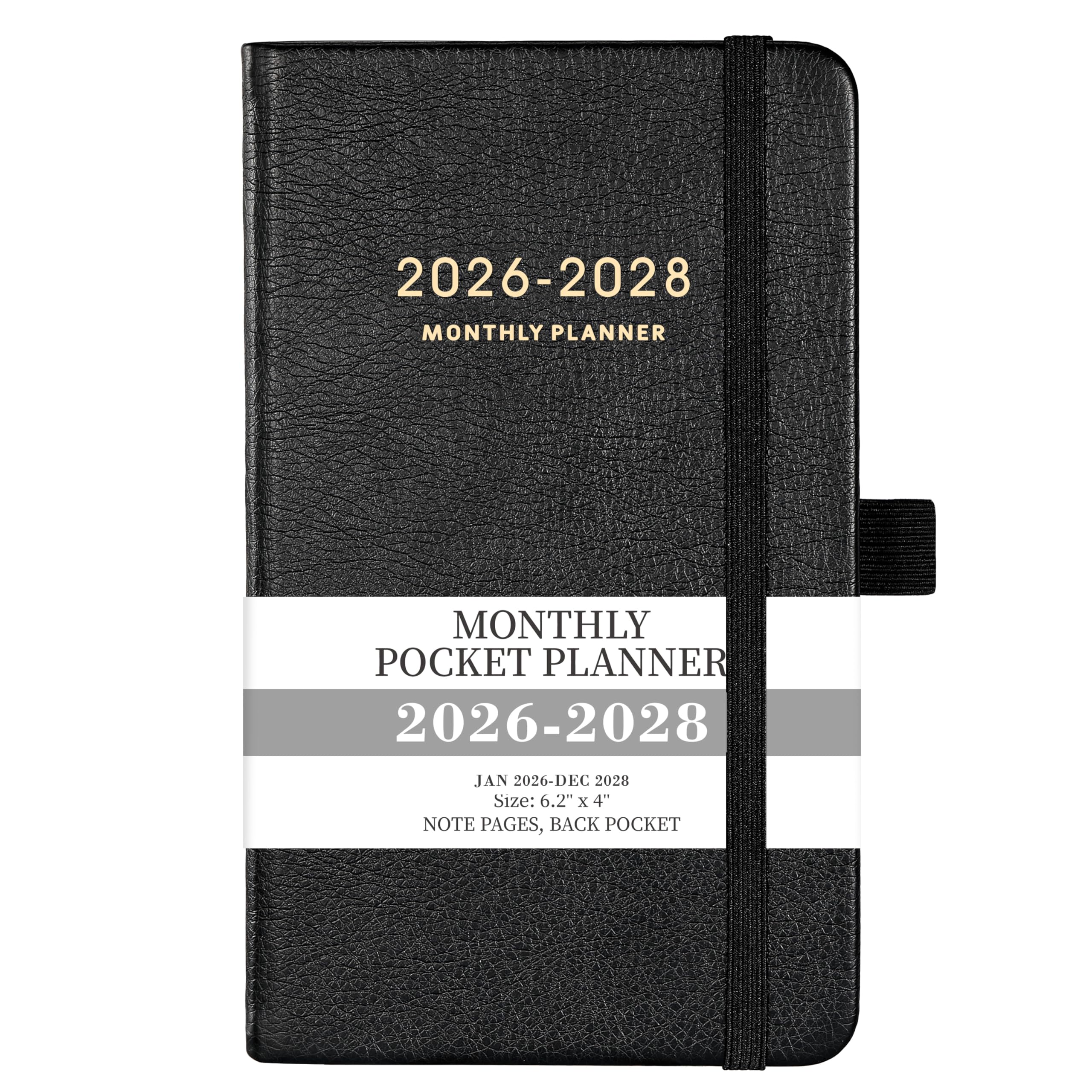 2026-2028 Pocket Planner - 3 Year Monthly Planner 2026-2028, Jan.2026 - Dec.2028, 6.2" x 4", 60 Note Pages, Contacts, Back Pocket - Black