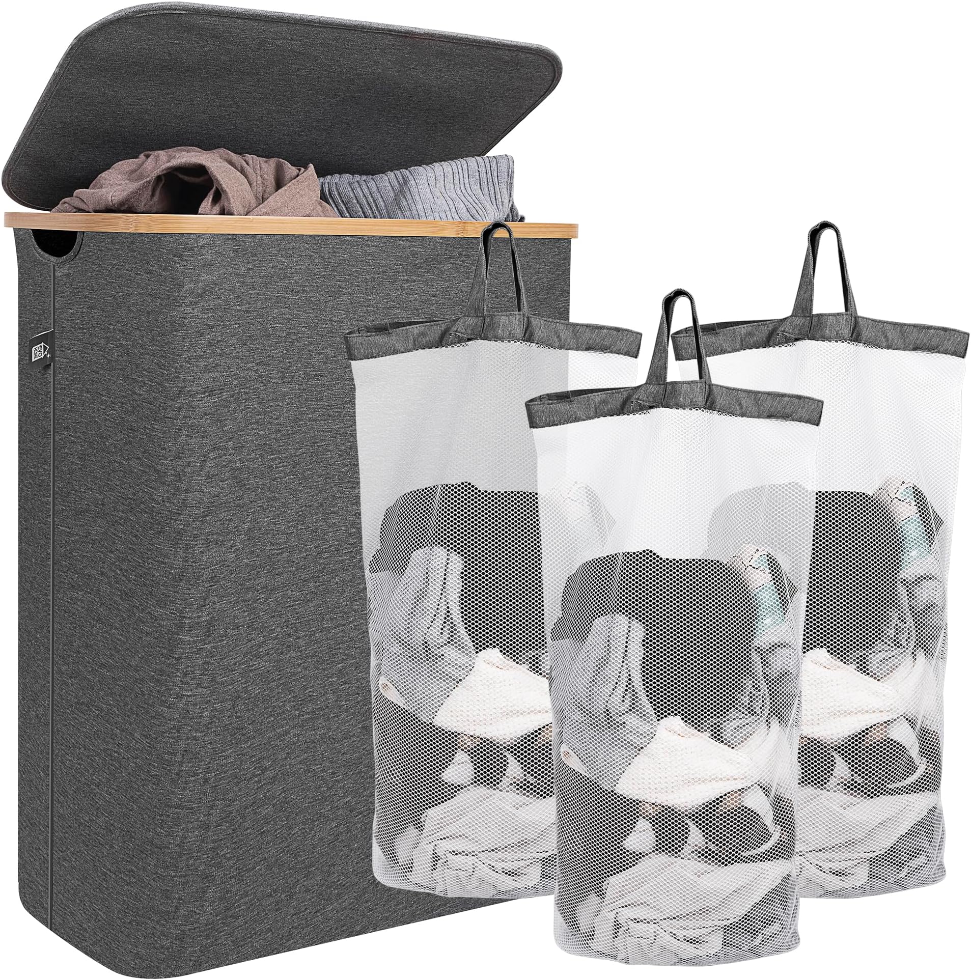 HENNEZ 150L Extra Large Laundry Basket 3 Compartments Family Laundry