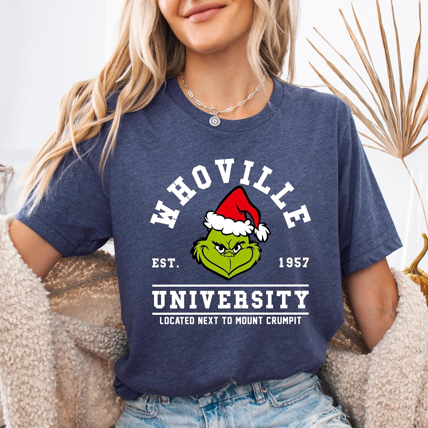 Funny Christmas University Graphic T-Shirt | Grumpy Green Monster Holiday Tee - Image 6
