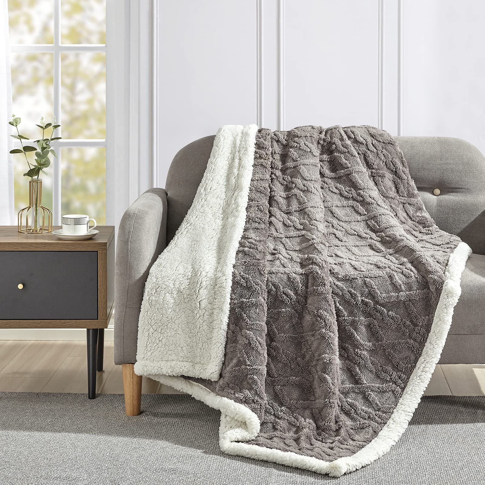 KASYLAN Sherpa Fleece Blankets Flannel Throw for Couch Sofa Throw Size -127x152cm Grey - Image 2