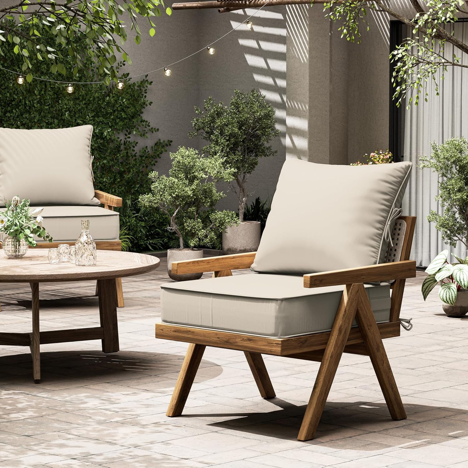 Outdoor Seat Cushion Set 22 L × 22 W × 4 H Inch Waterproof & Fade Resistant Patio Furniture Cushions with Removable Cover with Handle and Straps for Sofa Chairs, Chairs