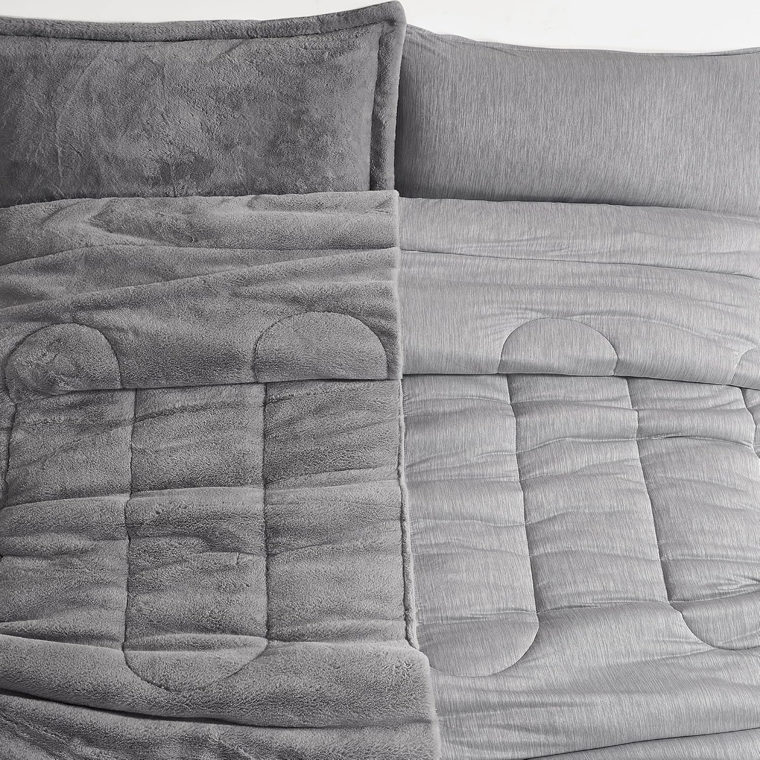Byourbed Opposites Attract® - Coma Inducer® Over Oversized King Comforter - Plush Chartreux Gray + Cooling Silver Gray