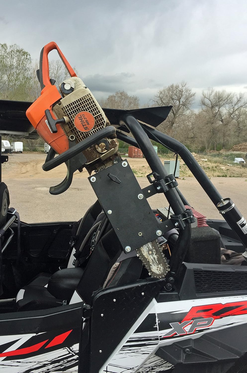 Fits Honda, Yamaha, Kawasaki, Polaris UTV Roll Bar Chainsaw Mount Roll Bar Chainsaw Mount Fits all Round Roll Bars 1.5" to 2" RCM-3012Patent Pending