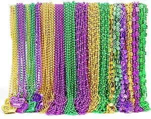 72 Purple Green Gold Mardi Gras Beads Necklaces - 6 Dozen Lot, Party Favors