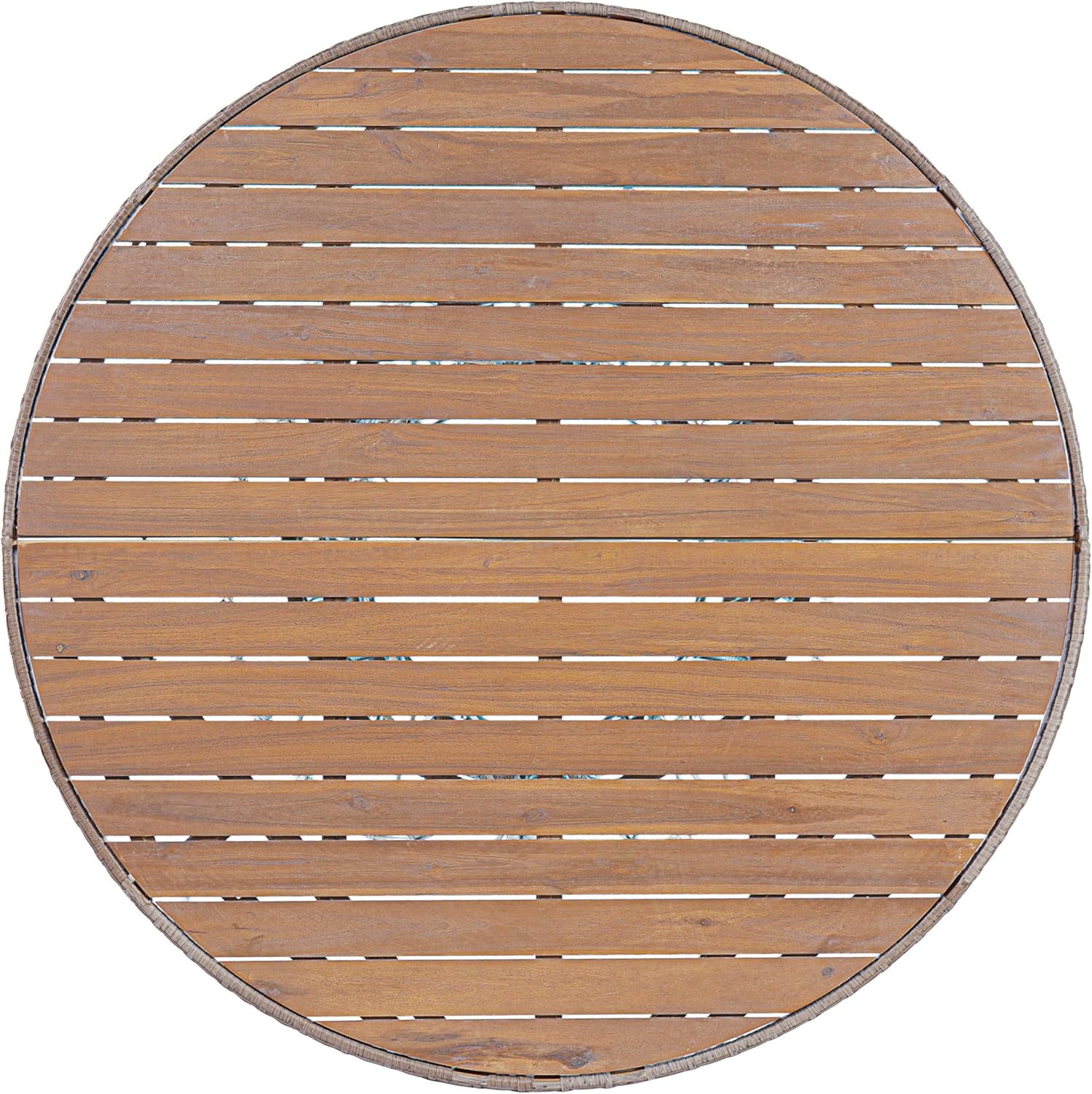 Merax 47.24" Round Outdoor Dining Table, Acacia Wood Top & Wicker Base, Patio Table for 4-6 People, Garden Outdoor Furniture, Brown Finish