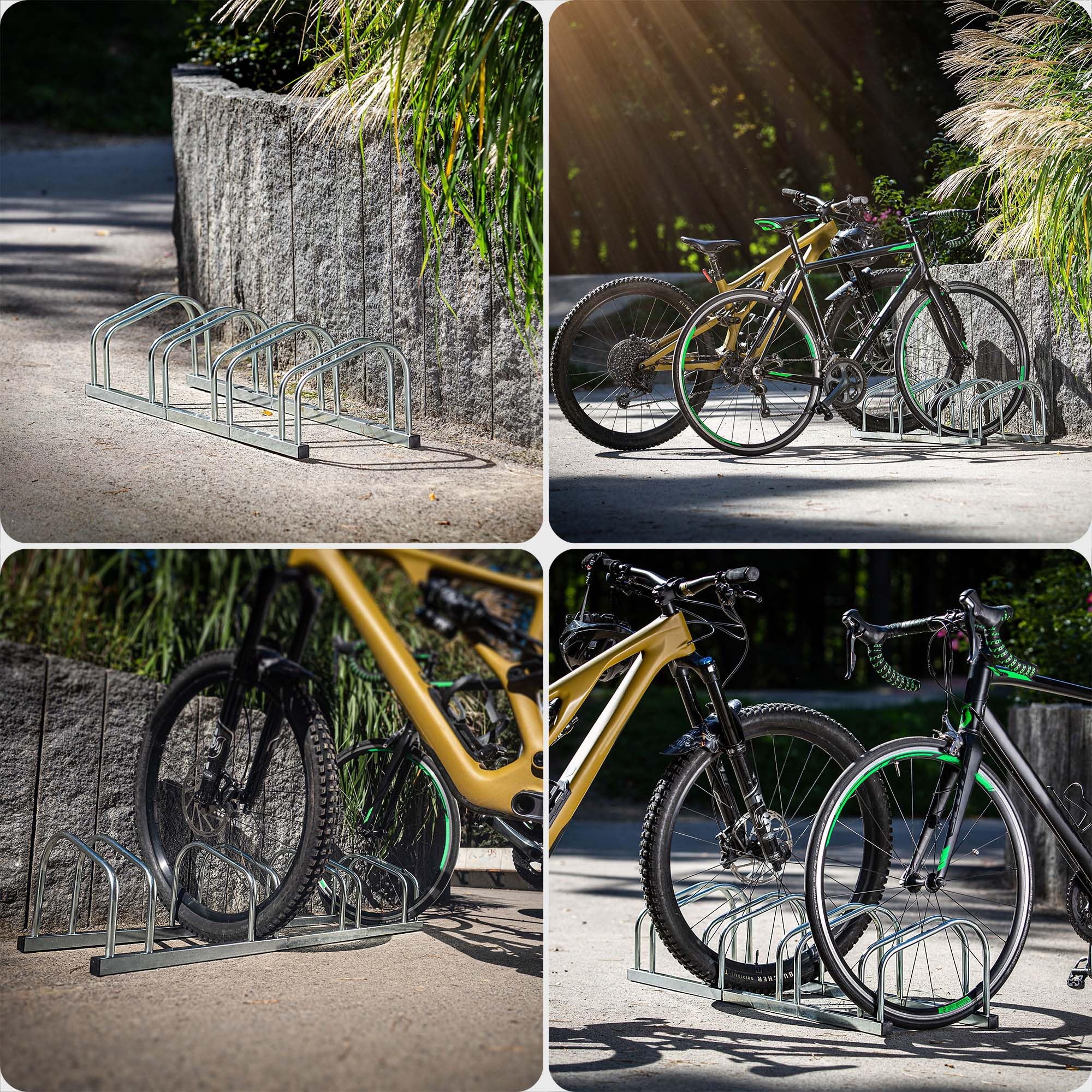 KADAX Support de vélo pour 4 vélos au sol ou au mur, en acier galvanisé pour pneus de jusqu'à 65 mm de largeur, support de vélo