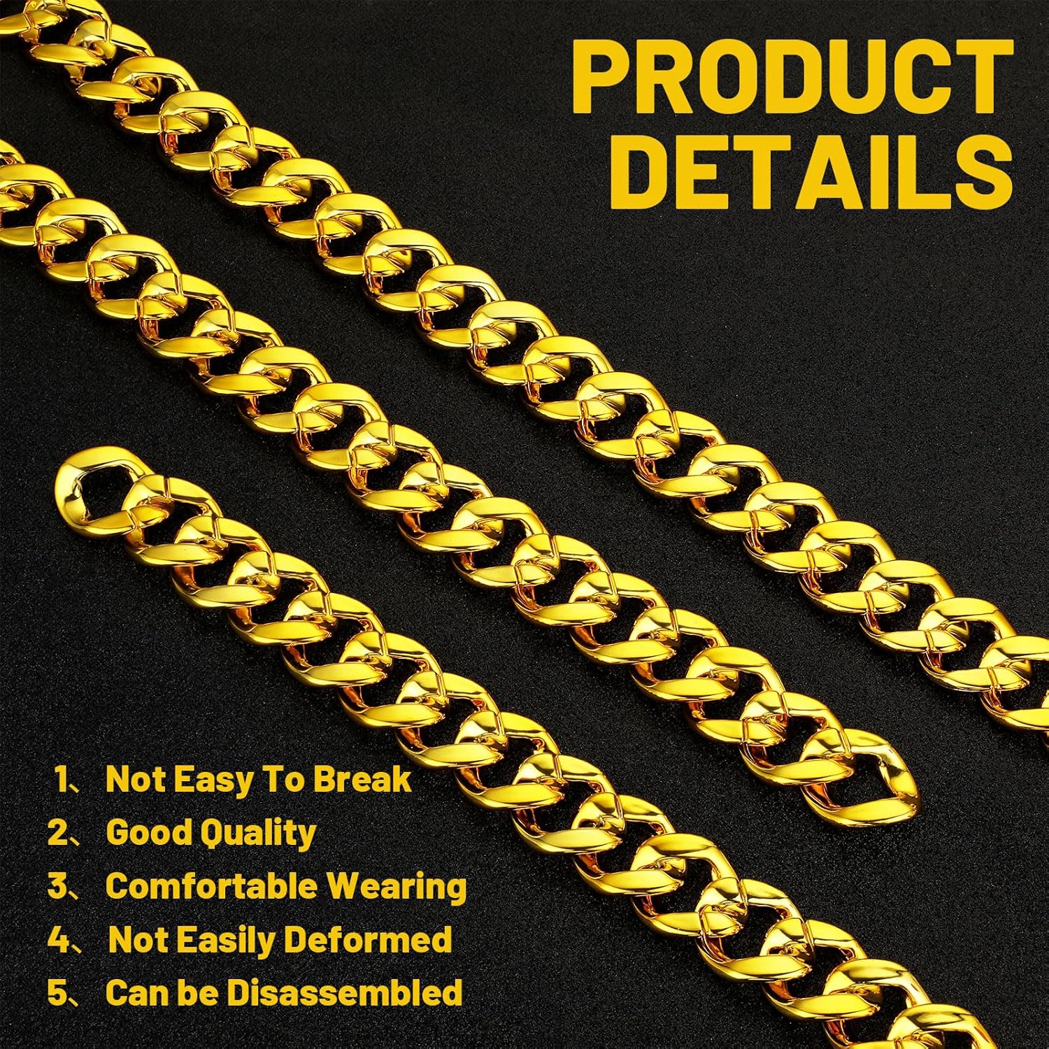Hip Hop Chain Bulk, Plastic Costume Rapper Chain Fake Necklace for Men Women 80s 90s Jewelry Punk Style, 31 Inch - Image 3