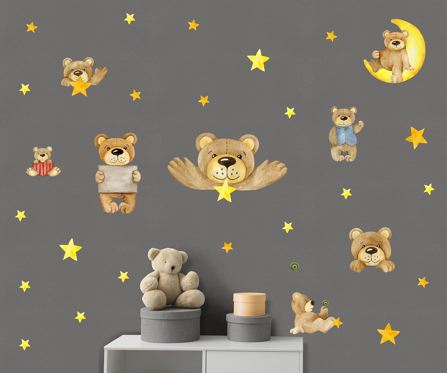 Lovely Bear Wall Stickers Stars Wall Decals Kids Room Peel and Stick Removable