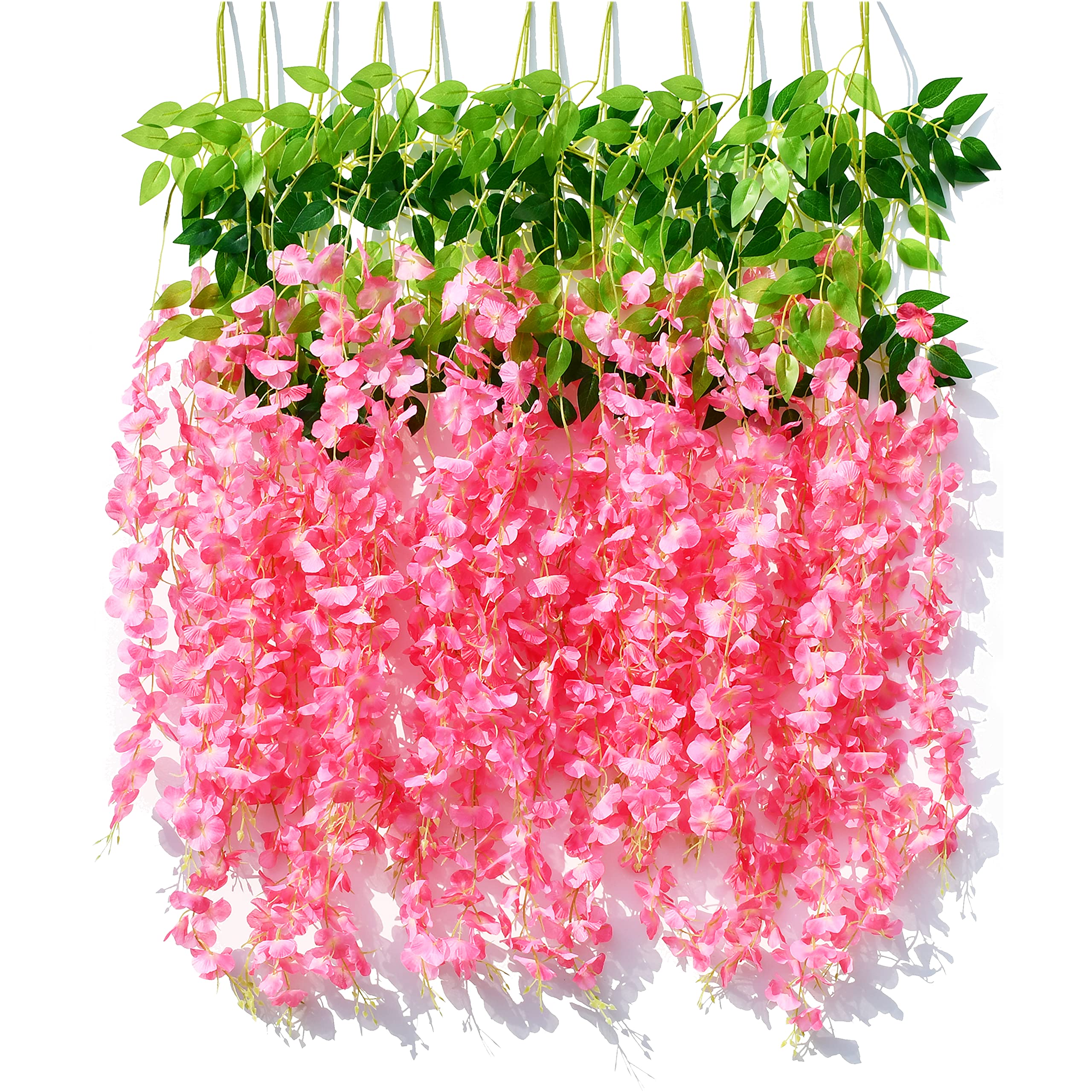 Mandy's 12 Pack Artificial Fake Wisteria Vine Ratta Hanging Garland for Home Party Wedding Decoration (Dark Pink)