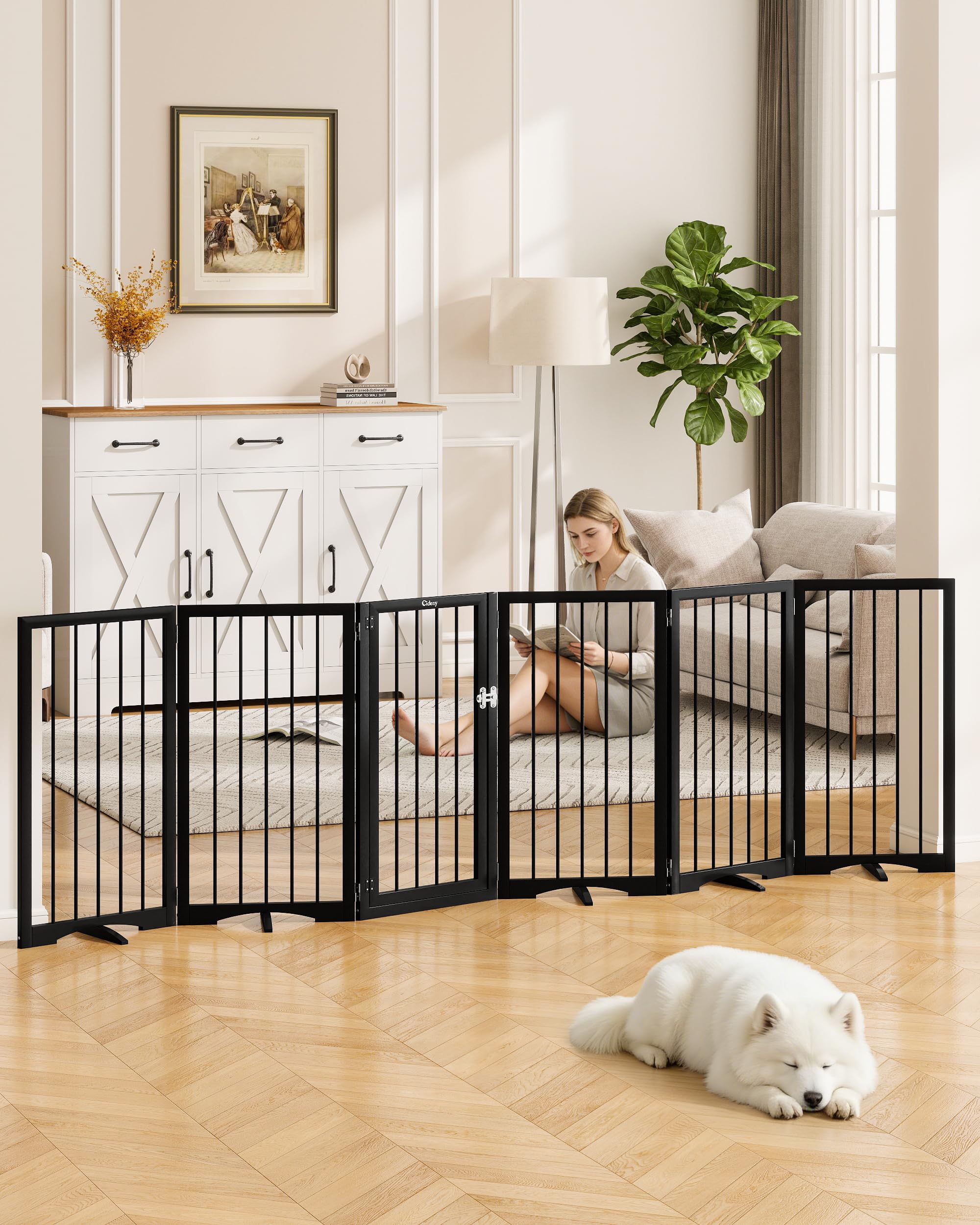 Cideny Free Standing Dog Gate Indoor, Foldable Dog Gate for Doorways Stairs Hallways, 3-Panel Freestanding Pet Gate with Support Feet for Stability, Folding Puppy Gate Easy to Move, Doggy Gate 54"x24" — view 21