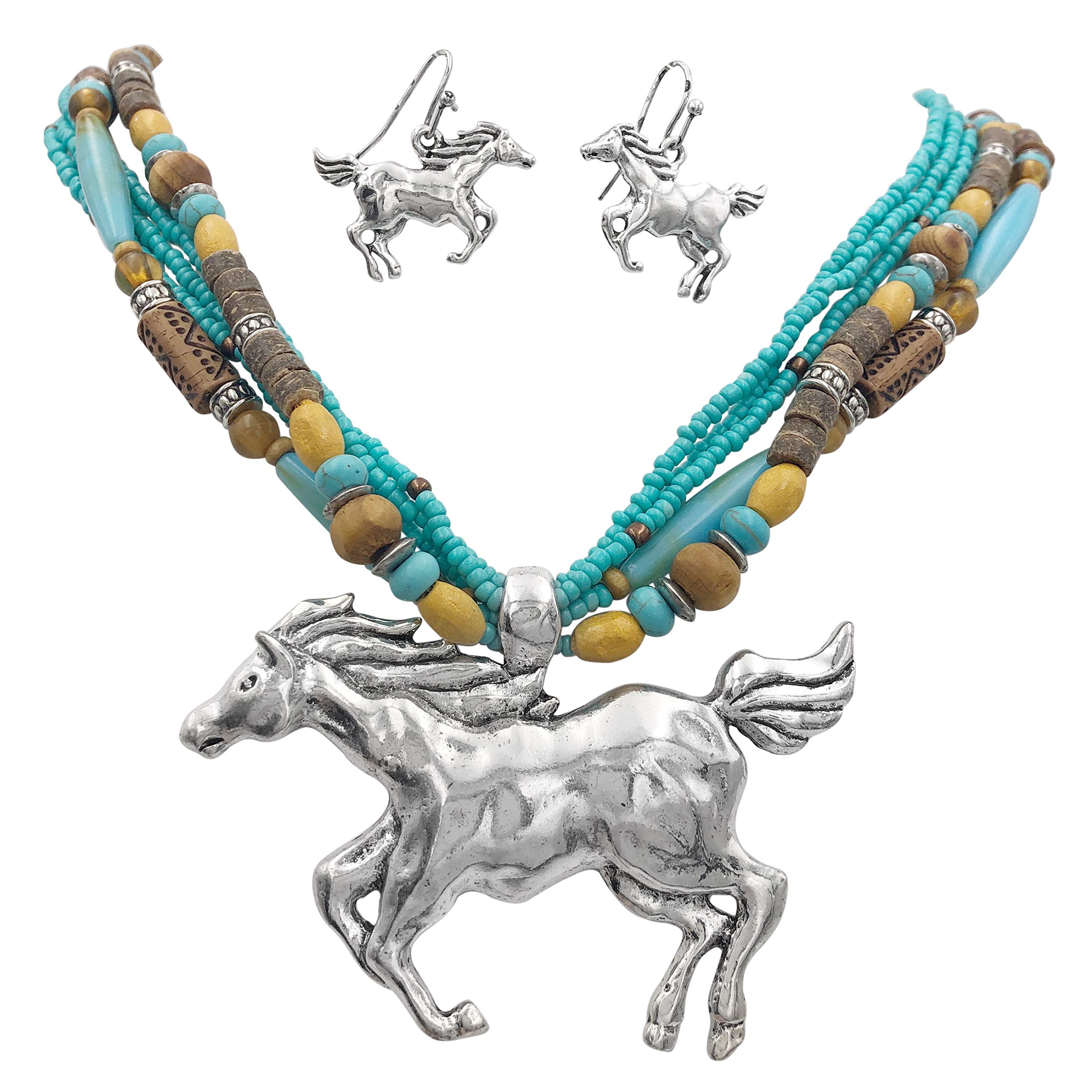 Gypsy Jewels Western Look Layered Bead Boutique Multi Color Statement Necklace & Dangle Earrings Set