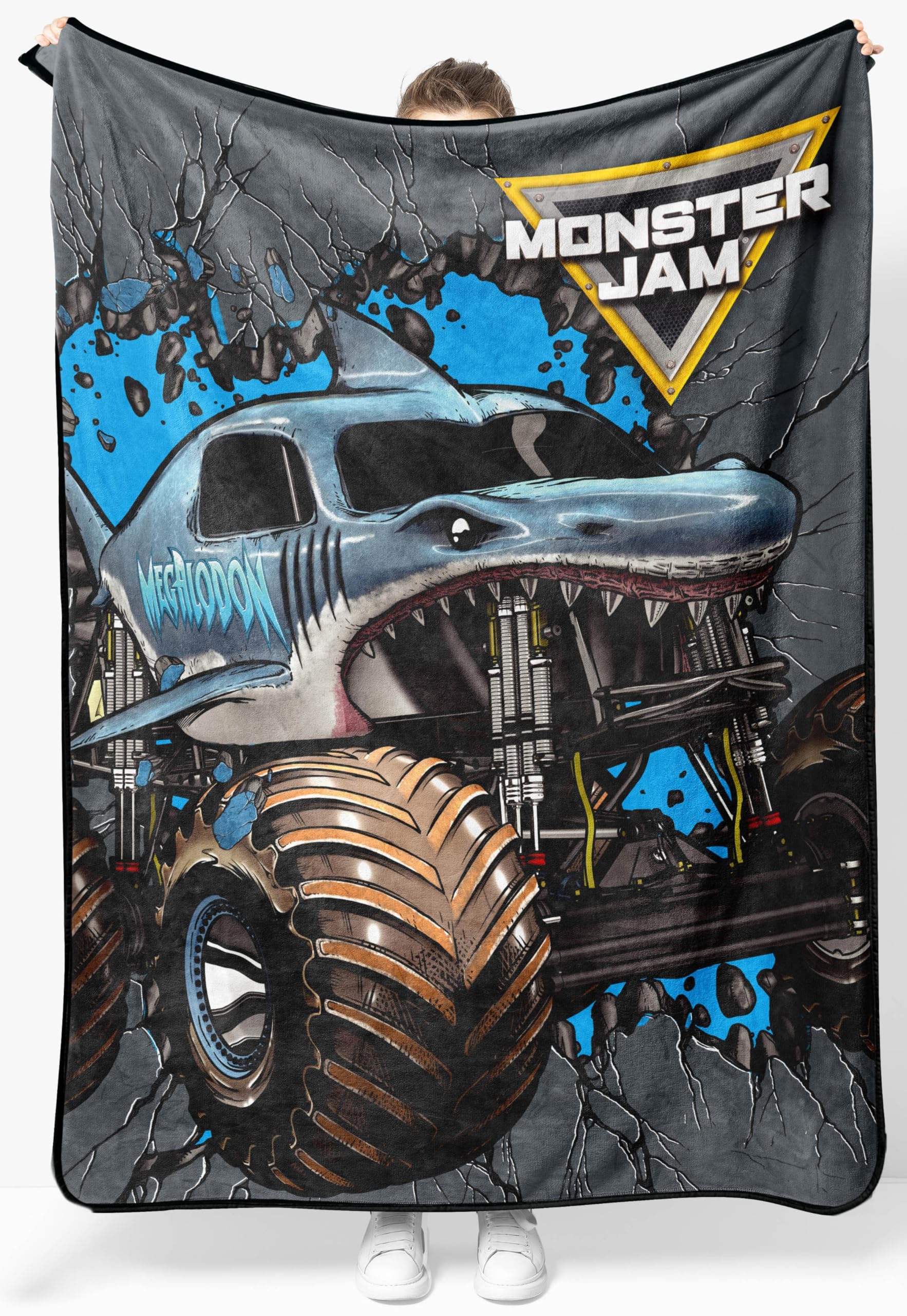 Couverture de lit douillette et résistante Jay Franco avec motif Monster Jam en tissu gris