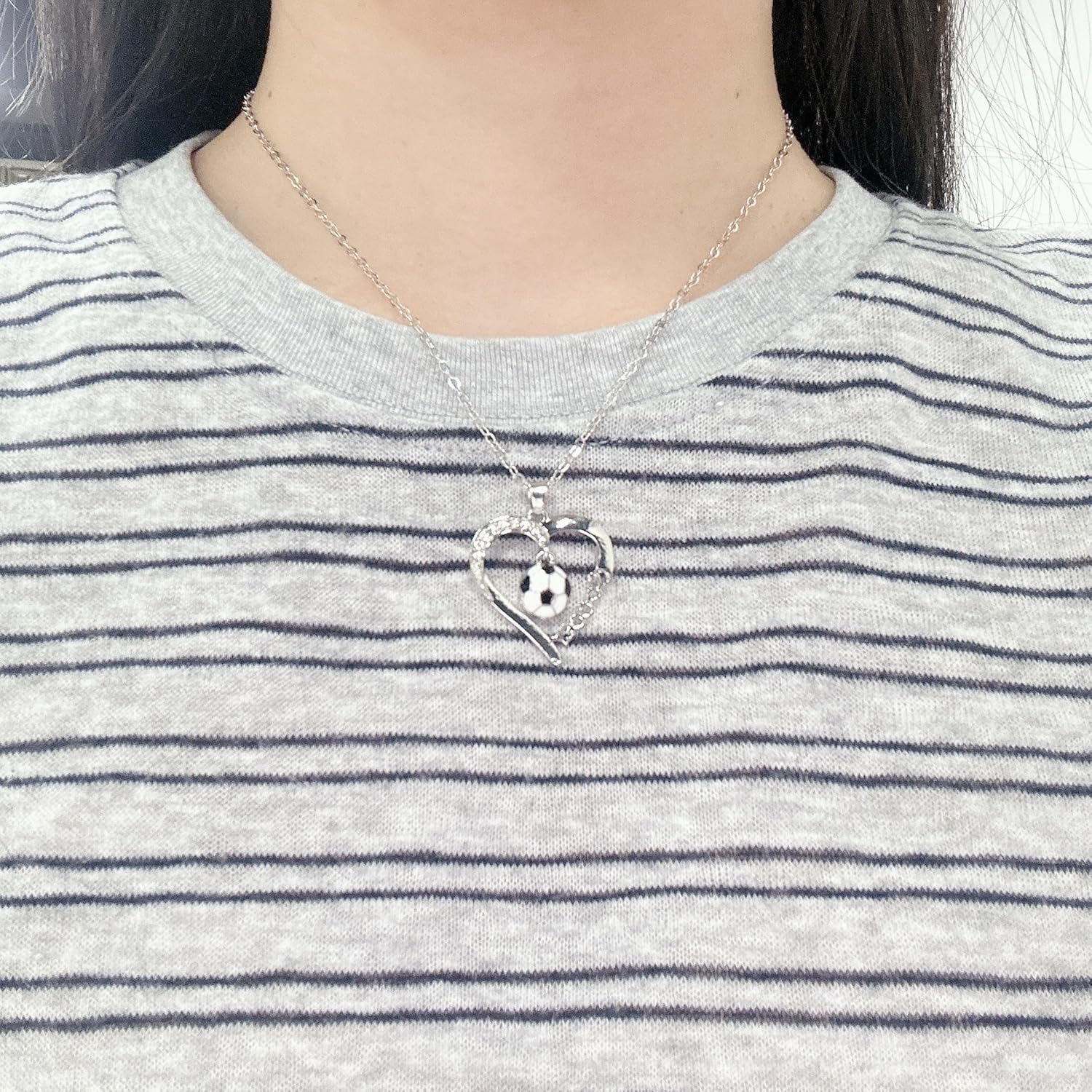 Soccer Heart Pendant Necklace for Women Men Stainless Steel Adjustable Chain Rhinestone Love Sports Ball Charm Party Jewelry Team Players Sport Fans Lovers Gifts with Inspirational Card - Image 2