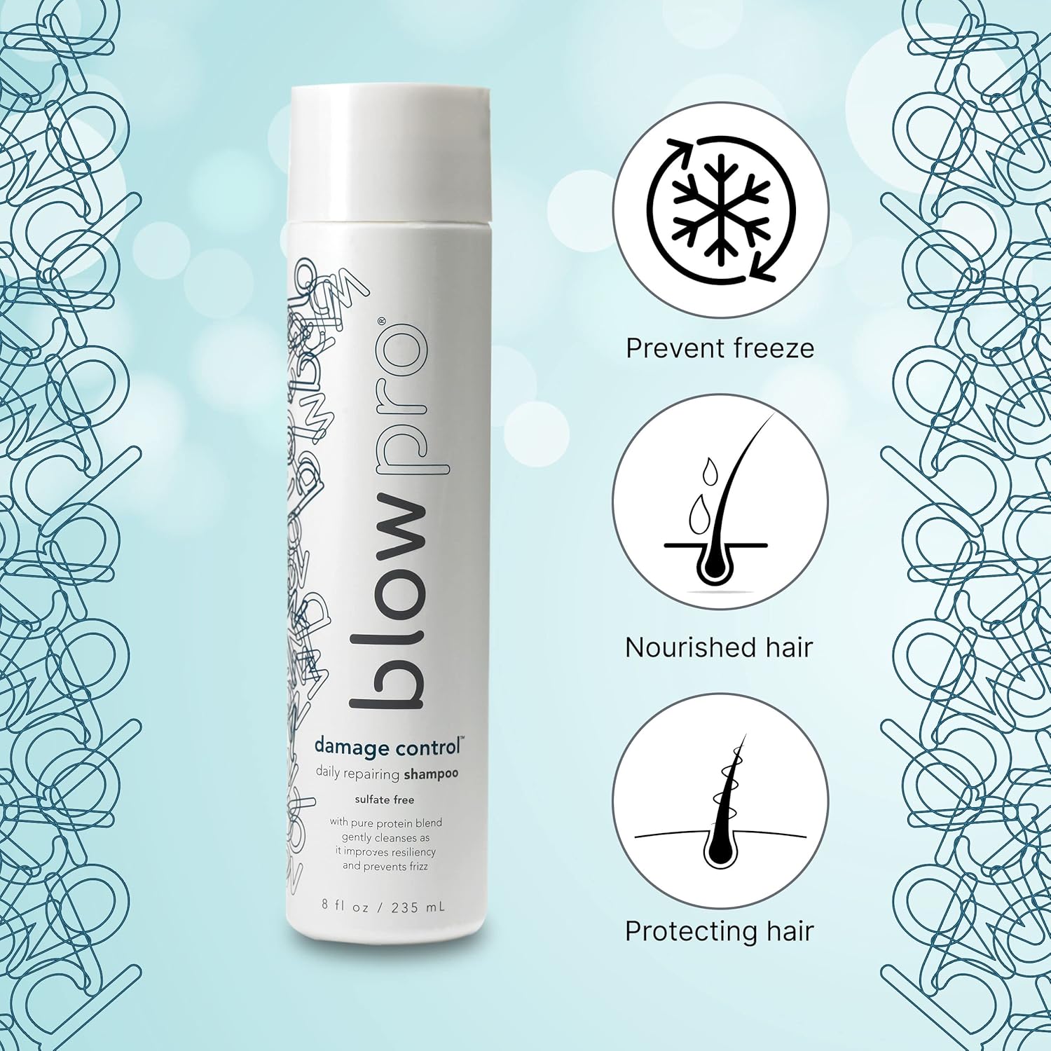 blowpro Damage Control Daily Repairing Shampoo 32oz, Moisturizing Cleansers Improve Hair's Resiliency, Remove Oil & Buil Up, Infused with Vegetable & Wheat Protein to Lock in Shine and Refresh Hair
