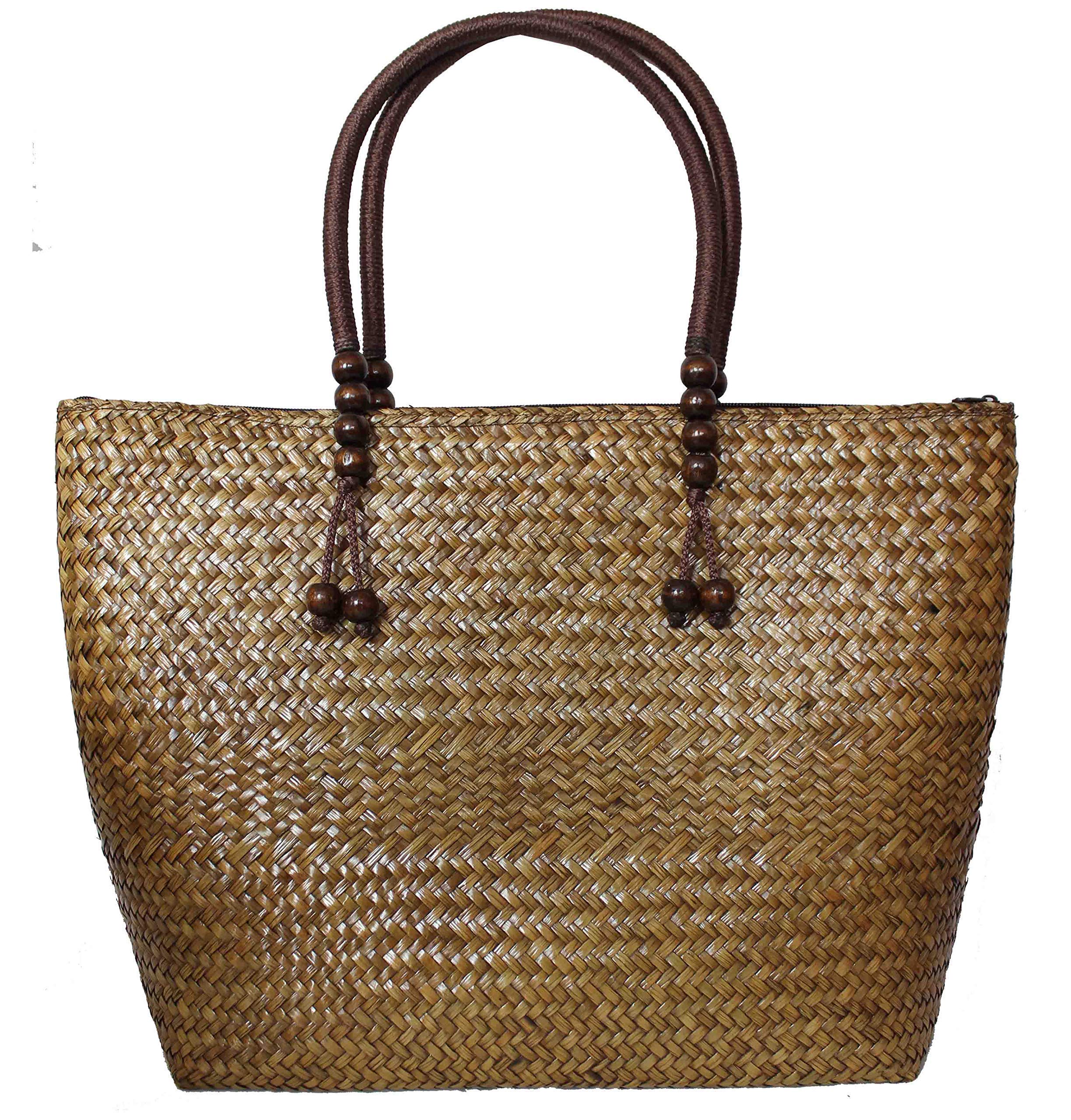 Sac de plage de 48 cm en roseaux naturels et grand sac à provisions fait à la main
