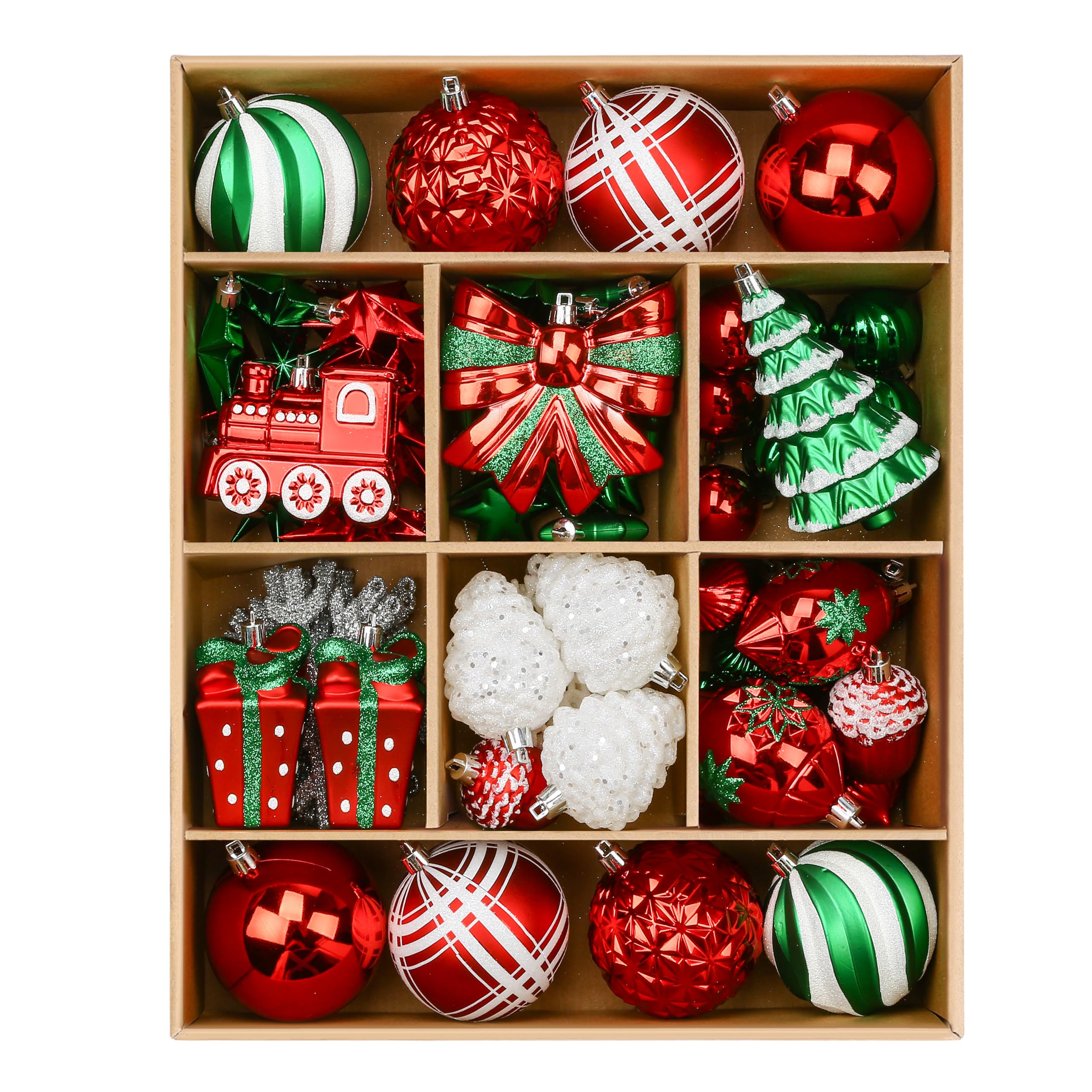 Alupssuc 82 Palline di Natale Infrangibili, Decorazioni Albero di Natale | 82 Pezzi Palline Albero di Natale, Corde Pre-appese, Plastica Infrangibile, per Albero/Casa/Feste, Rosso, Verde e Bianco