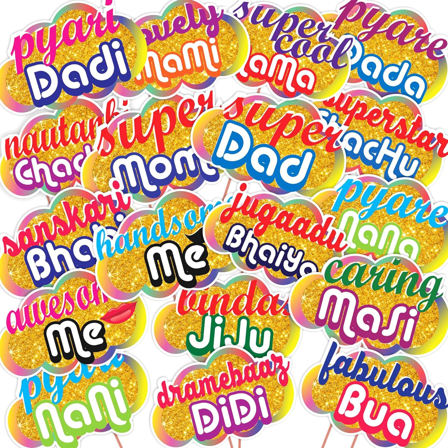 All Occasion Indian Family Photo Booth Party Props (18 Pieces)