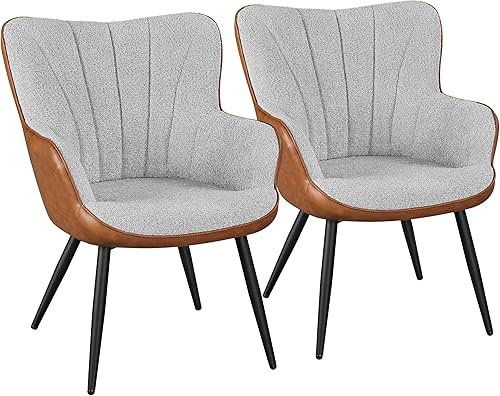 Miniatura 40 de Yaheetech Silla decorativa, sillón moderno y elegante, silla de tocador de tela de lino con patas de metal y respaldo alto para sala de estar,