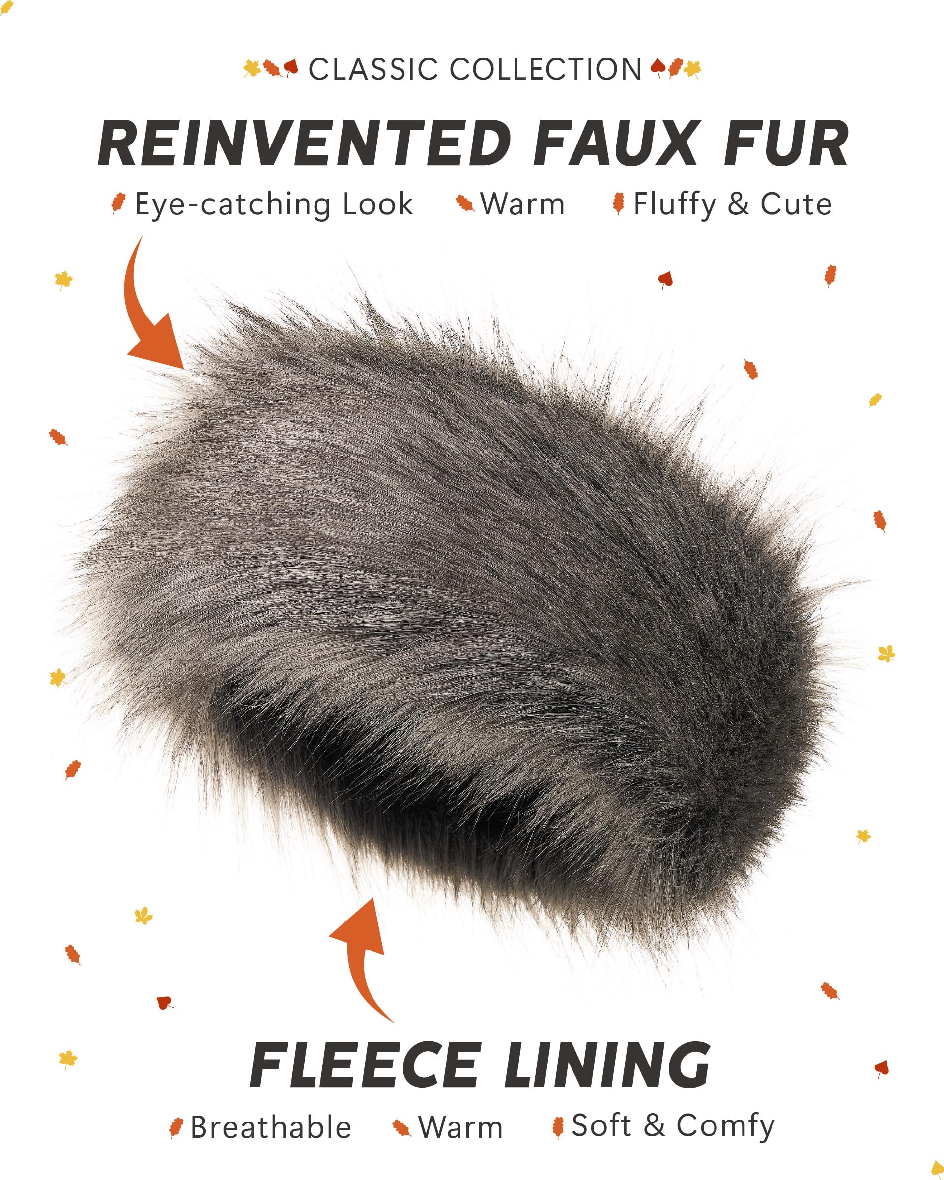 Futrzane Classic Headband - Faux Fur Headbands for Women - Furry Band for Winter - Size L (Dark Grey Classic) - Image 4