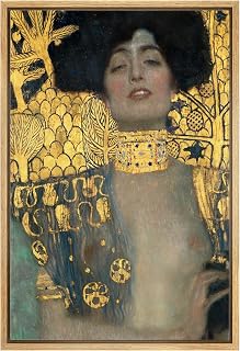 wall26 Framed Canvas Print Wall Art Judith & Head of Holofernes Gustav Klimt Classic Illustrations Fine Art Decorative Vintage Multicolor Retro for Living Room, Bedroom, Office - 24"x36" Natural