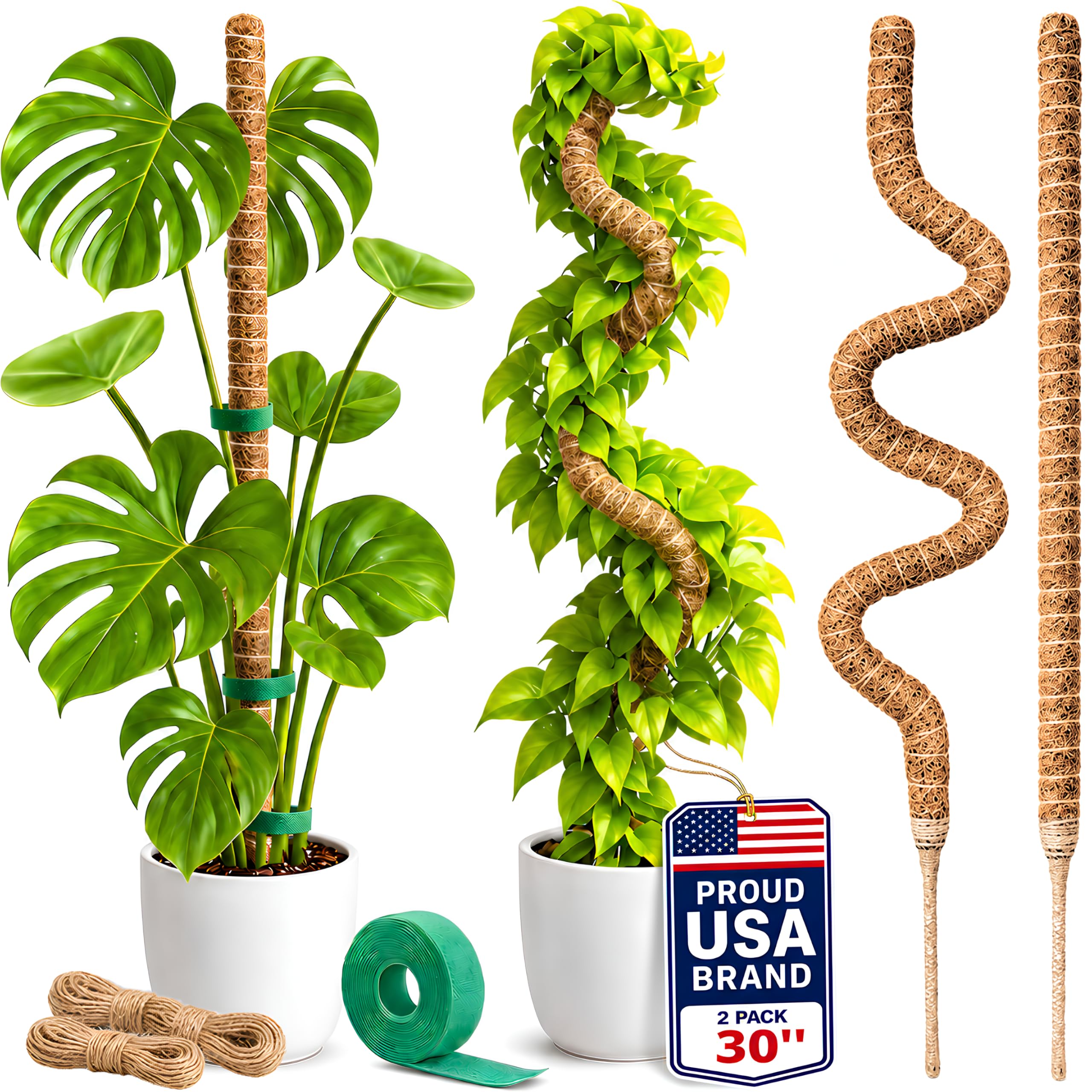 2 Stück 76,2 cm Moosstange für Pflanzen Monstera, hohe Moosstangen für Kletterpflanzen, Monstera, handgefertigte Kokosfaser-Pflanzenstange, Monstera-Pflanzenstütze für Pflanzenwachstum