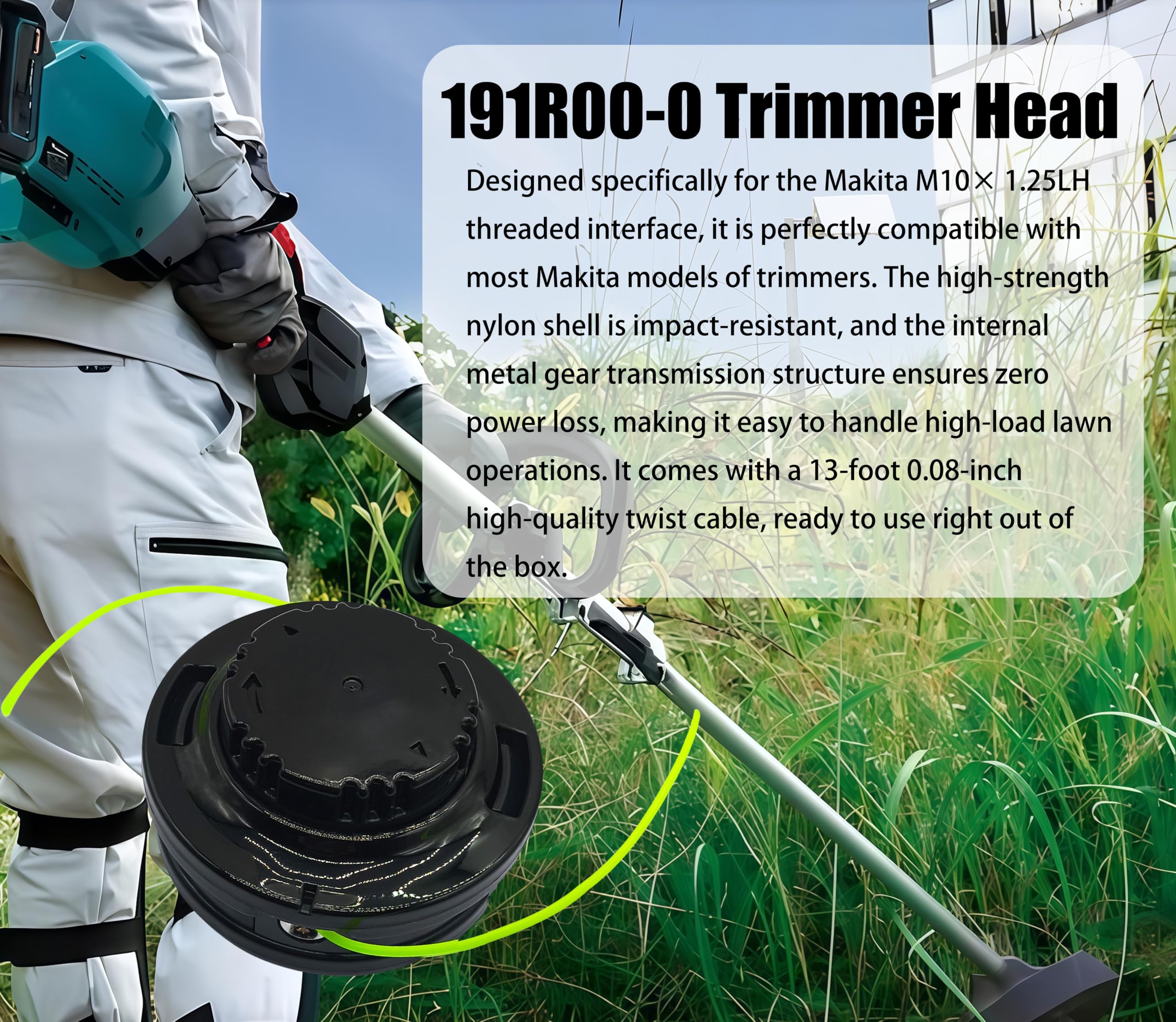 Zxtvmn Thread Size M10 X 1.25 LH,191R00-0 Trimmer Head for Feed