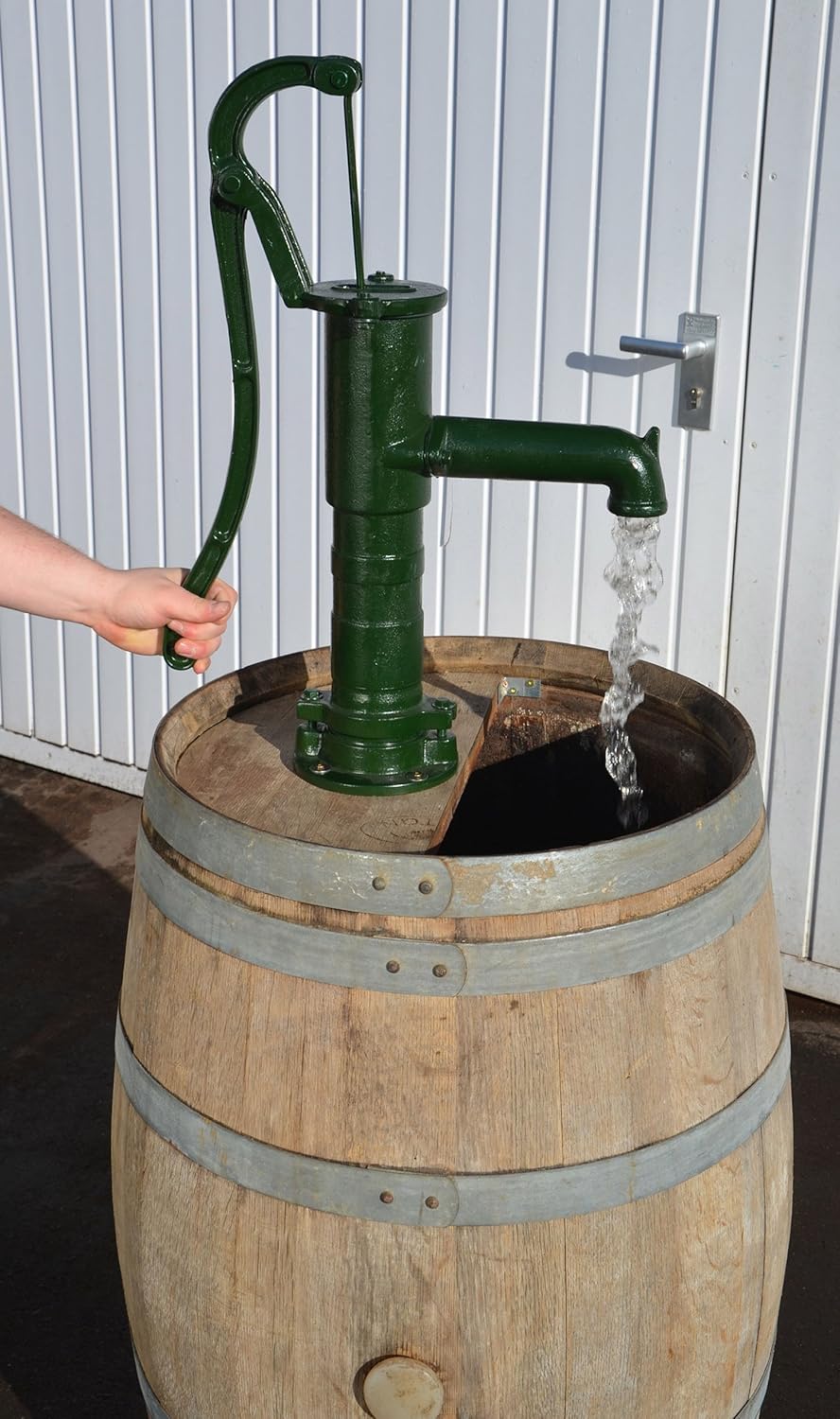 Regentonne, Regenfass, Holzfass mit Kleiner Handpumpe, Handschwengelpumpe - 225 Liter - H 130cm