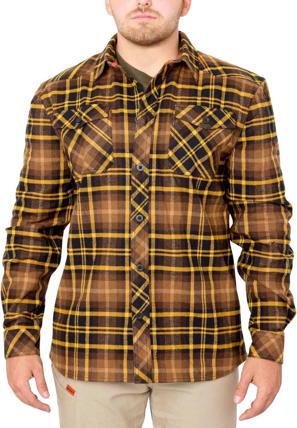 BRUNT Flannel Shirt - Heavy-Duty Stretch Cotton/Spandex Blend - Chest Pockets with Adjustable Flaps