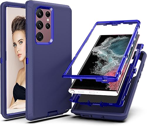 YmhxcY Funda para S22 Ultra, funda duradera de 3 capas a prueba de caídas, a prueba de golpes, protección contra caídas, funda protectora de goma