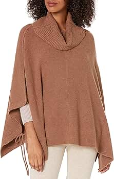 Cable Stitch Women's Cozy Cowl Neck Poncho - 3/4 Sleeve Oversized
