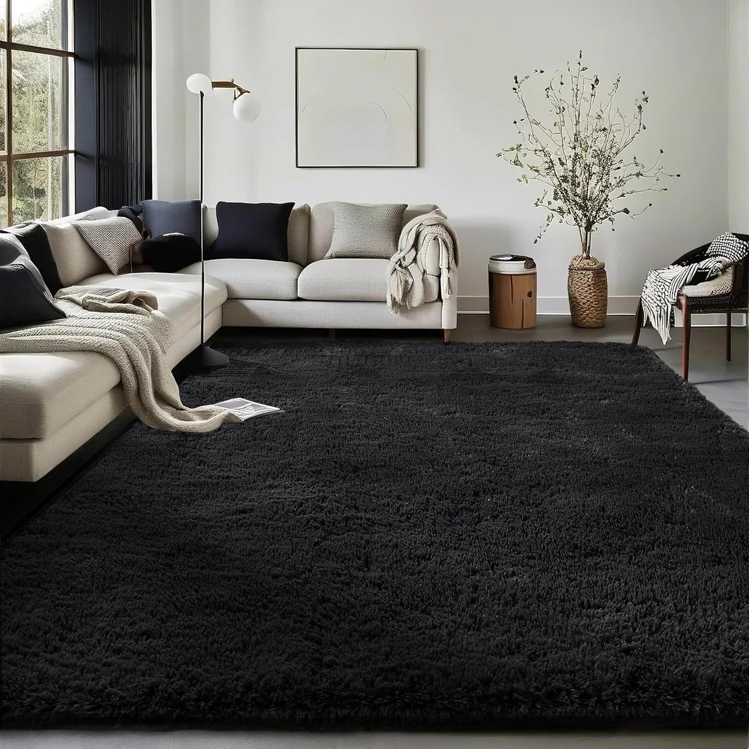 Ophanie Black Area Rugs for Bedroom Living Room, 4×6 Fluffy Fuzzy Shag Shaggy Carpet Soft Plush Furry Bedside Rug, Indoor Floor Rug for Kids Girls Boys Home Decor Aesthetic, Dorm Nursery