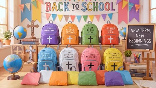 back to school with god sermon for kids backpack things Shinylin 16 Pack Christian Backpacks Bulk, 17
