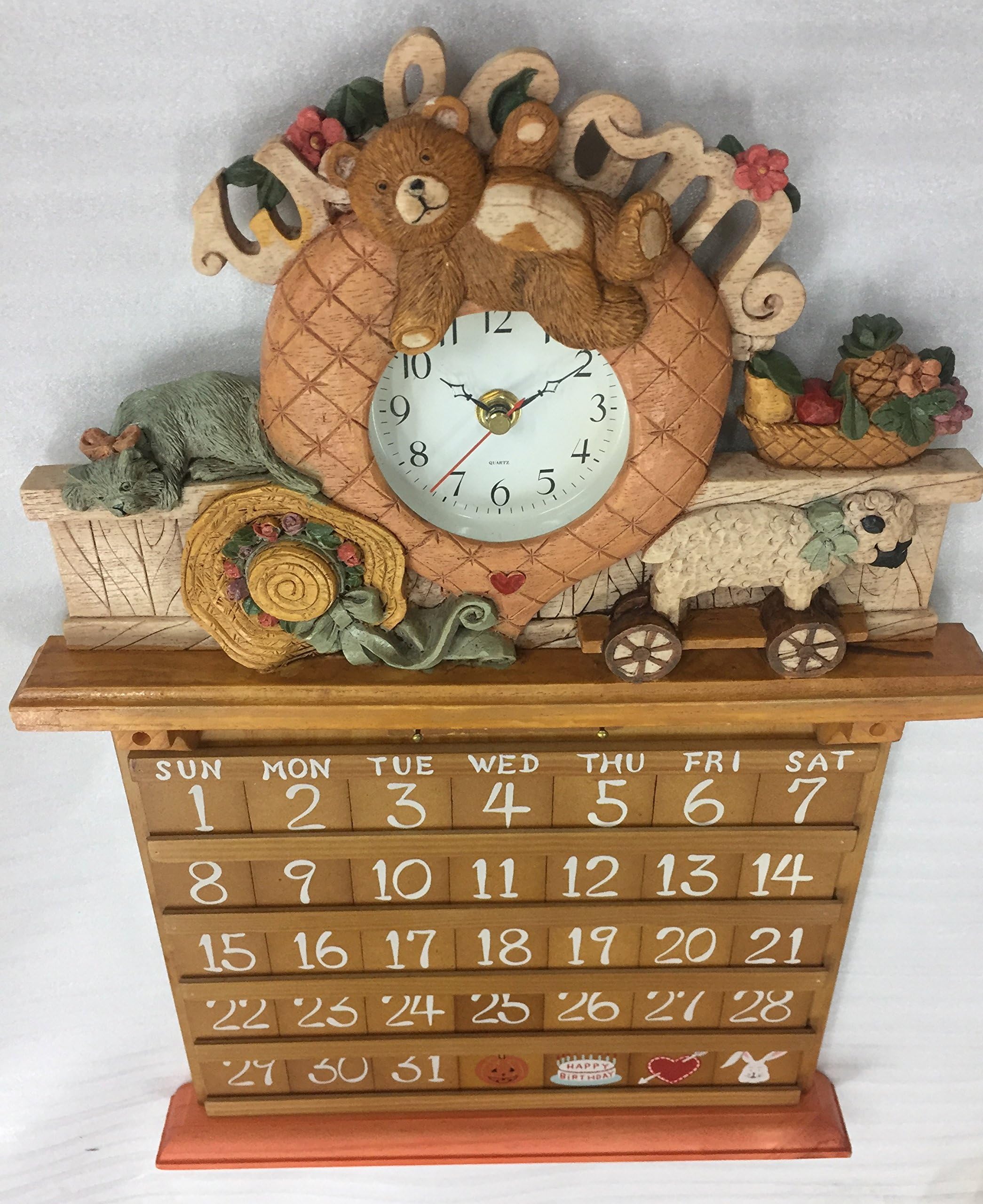 Country Wood Calendar and Clock