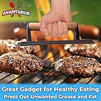 Vista 4 de Parrilla de hierro fundido de grado profesional, peso de 3 unidades. Prensa de carne y hamburguesa resistente con mango de madera para parrillas