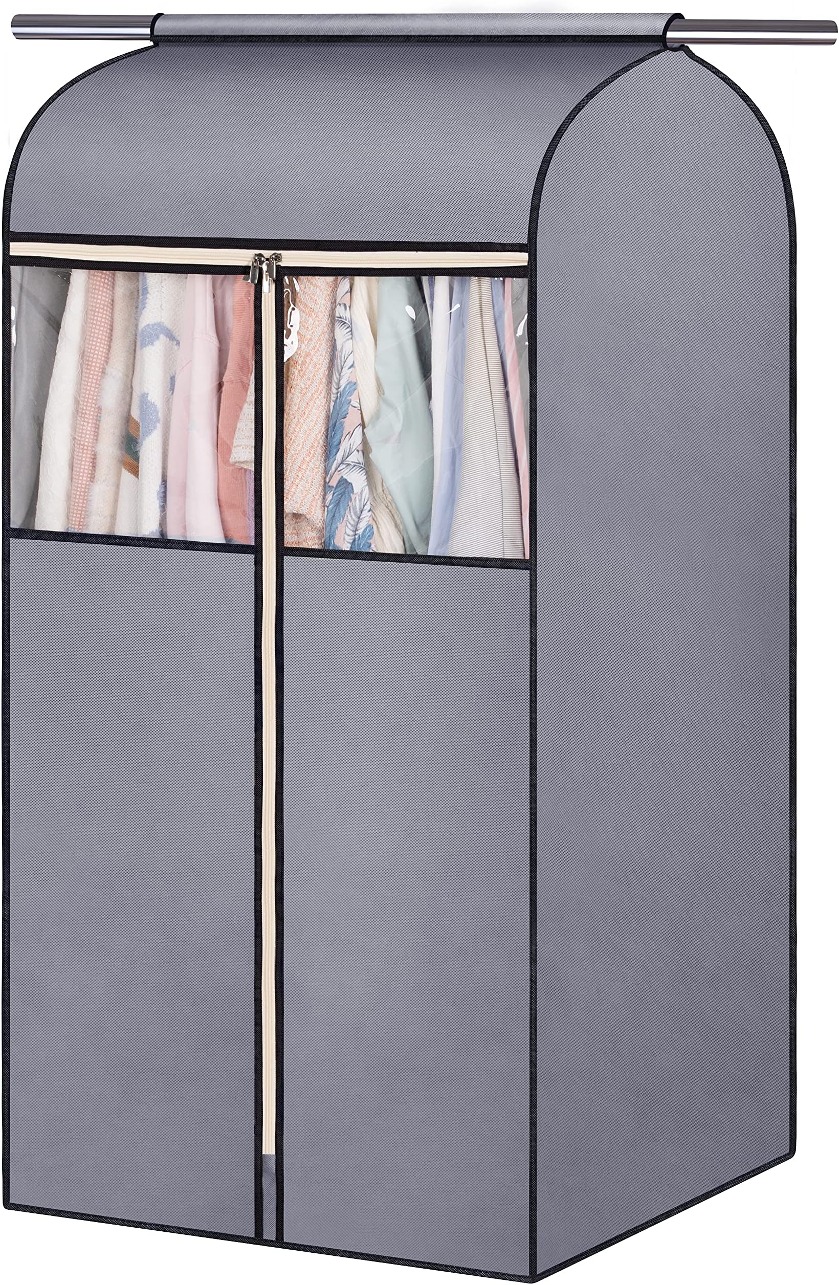 SLEEPING LAMB 43'' Garment Bag Organizer Storage with Clear PVC Windows Garment Rack Cover Well-Sealed Hanging Closet Cover for Suits Coats Jackets, Grey (Hanging Rod Not Included)