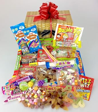 Retro SWEET & CHOCOLATE Hamper - Large Selection Wicker Effect Keep Me Gift Box
