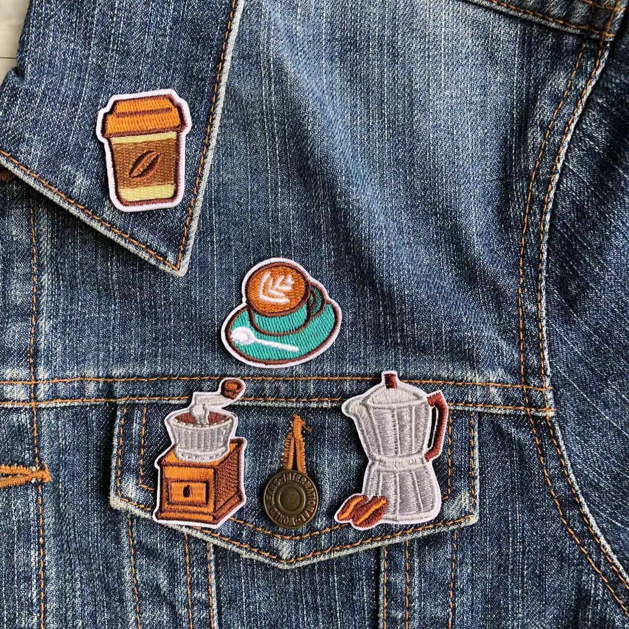 OYSTERBOY 4Pcs Coffee Lovers Latte Mocha Pot Well Made Quality Sew/Iron On Embroidered Decorative Applique Patch for DIY Cosplay Costume Hats Caps Jackets Jeans Vests Clothing Backpacks Bags Gifts image 4