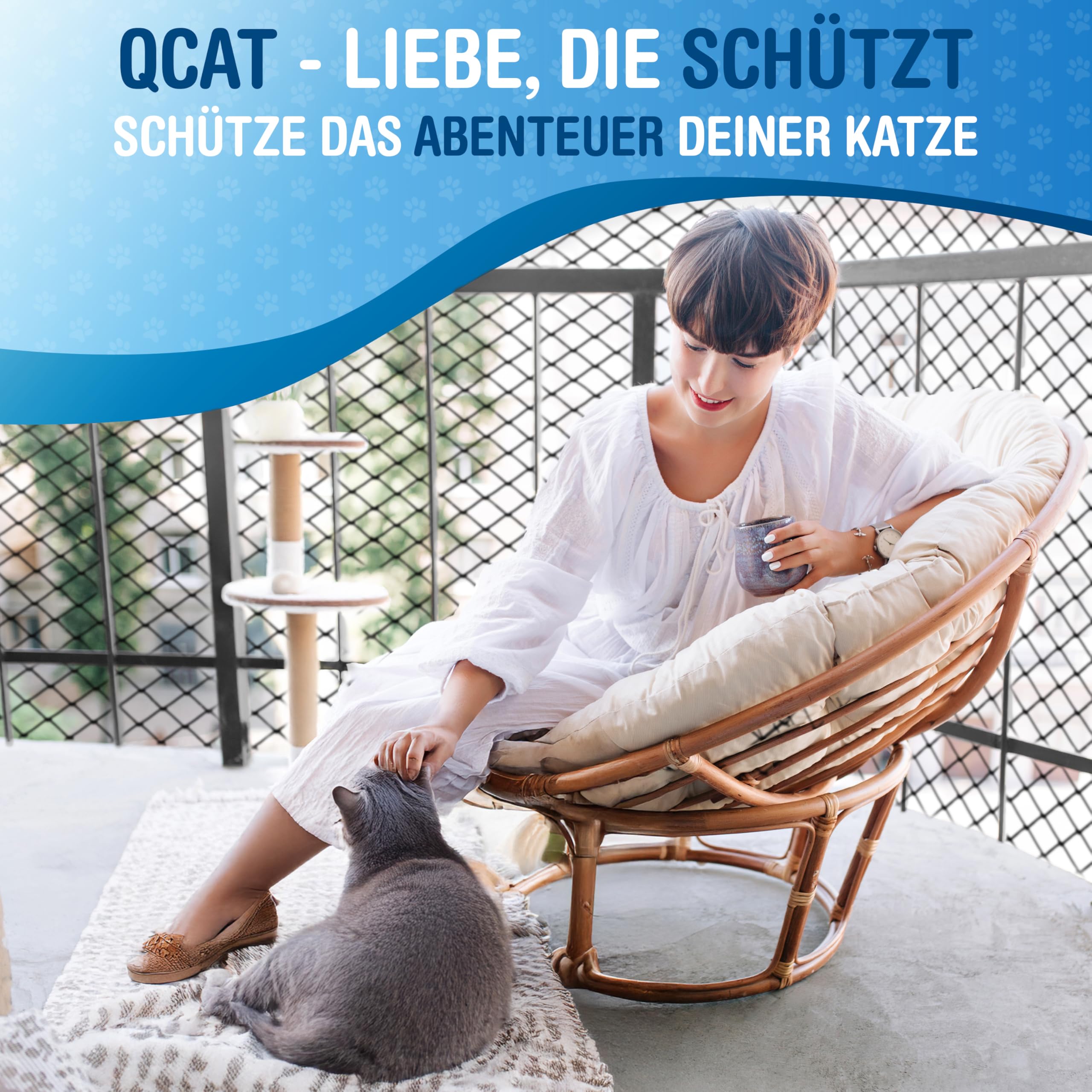QCAT - Rete per gatti 7 in 1 per balcone [extra rinforzato] | universale, senza foratura, adattabile | rete per balconi, finestre (6 x 3 m, nero)