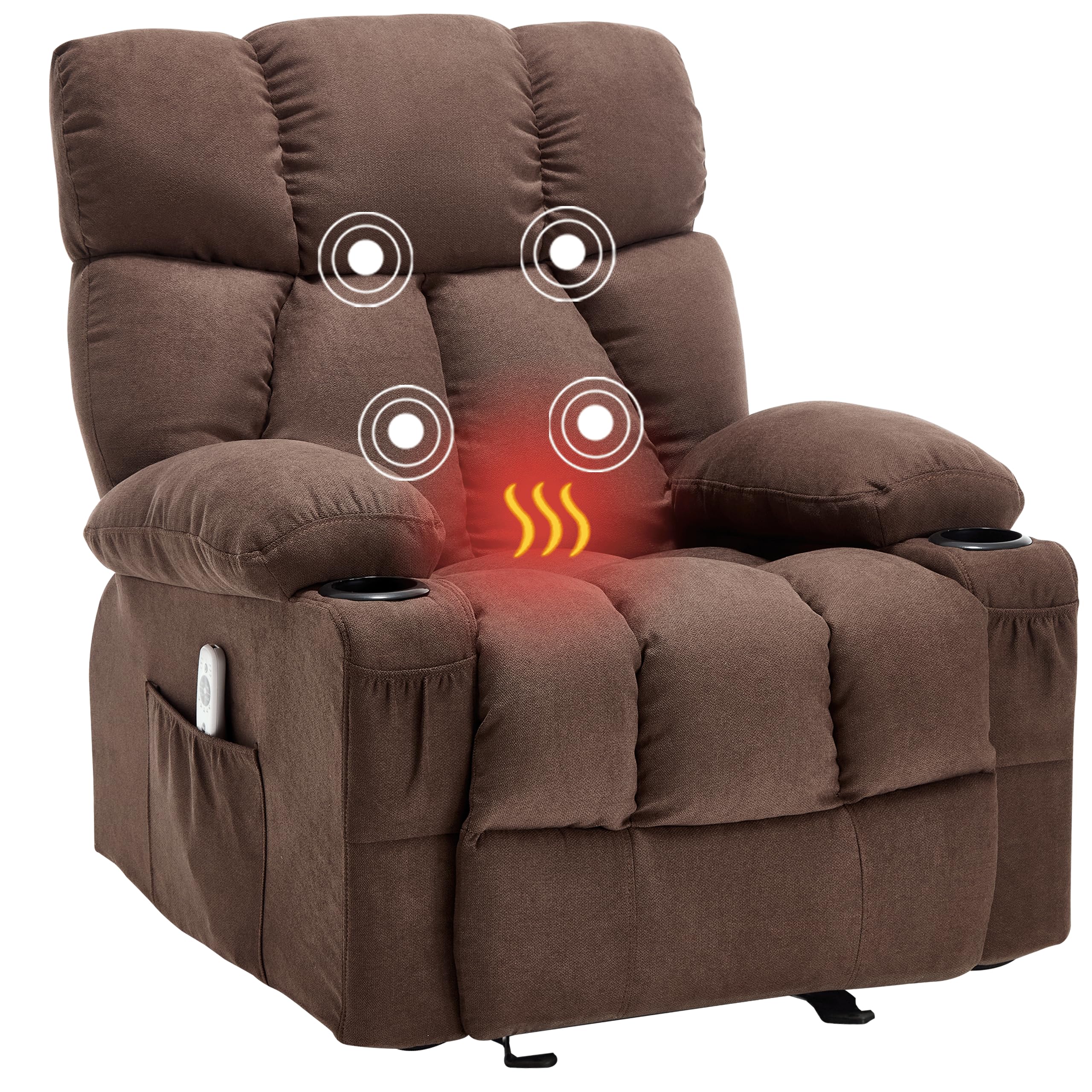 Massage Rocker Recliner Chair with Heat and Vibration Ergonomic Rocking Lounge Chair for Living Room Comfy Overstuffed Recliner with 4 Side Pockets,2