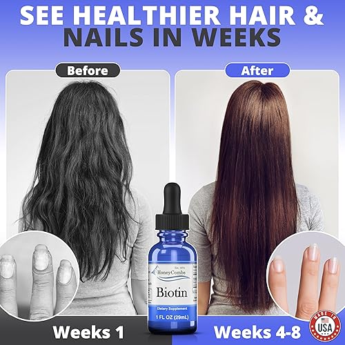 Miniatura 6 de Gotas líquidas de biotina fabricadas en Estados Unidos, ideal para cabello, piel, uñas, 500% DV por porción, 36 porciones por recipiente, ideal para