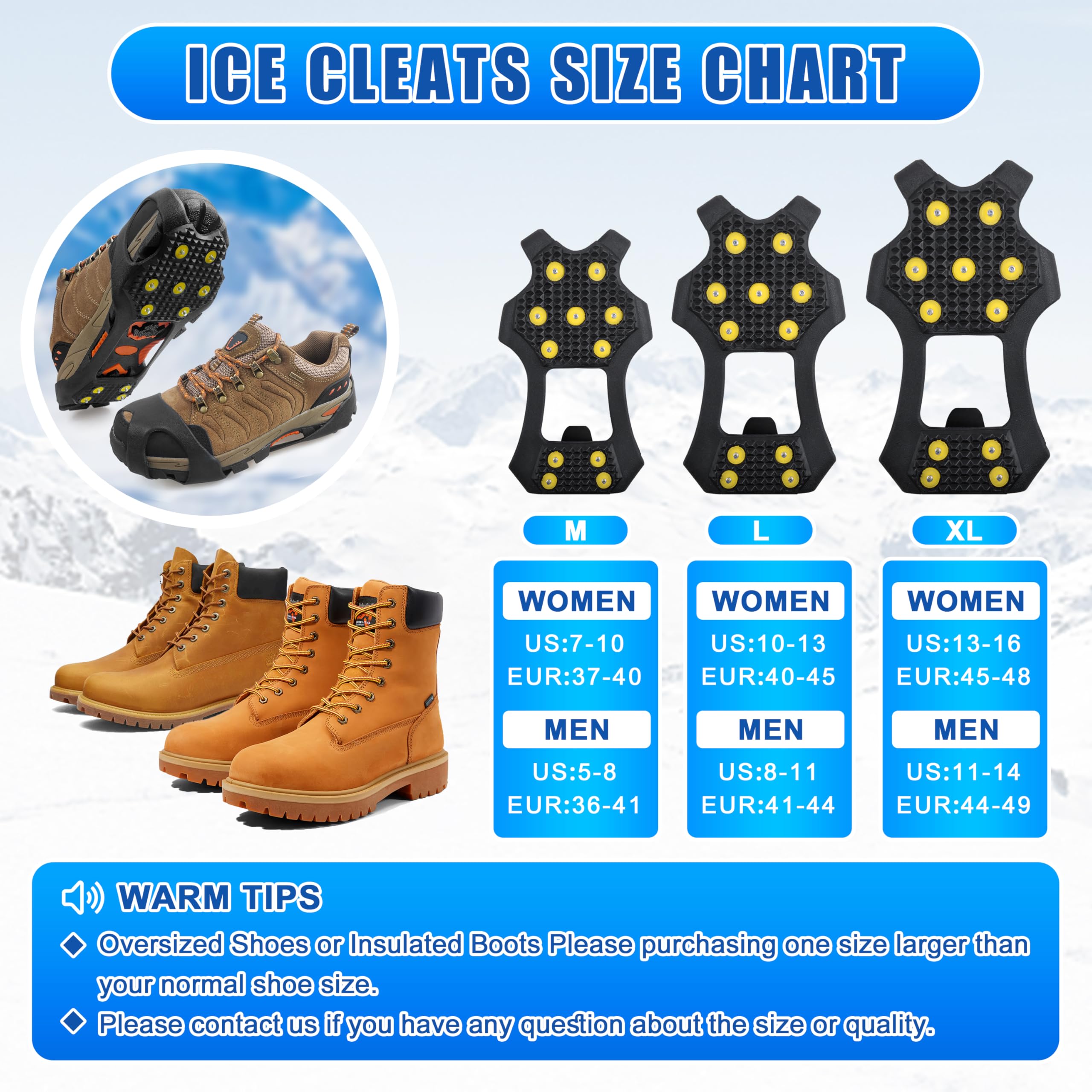 Eis- und Schneestollen für Schuhe und Stiefel, rutschfeste Steigeisen mit 11 Nieten, Eis, Schnee, Greifer, für Männer und Frauen, Spaziergänge auf Schnee, Eis
