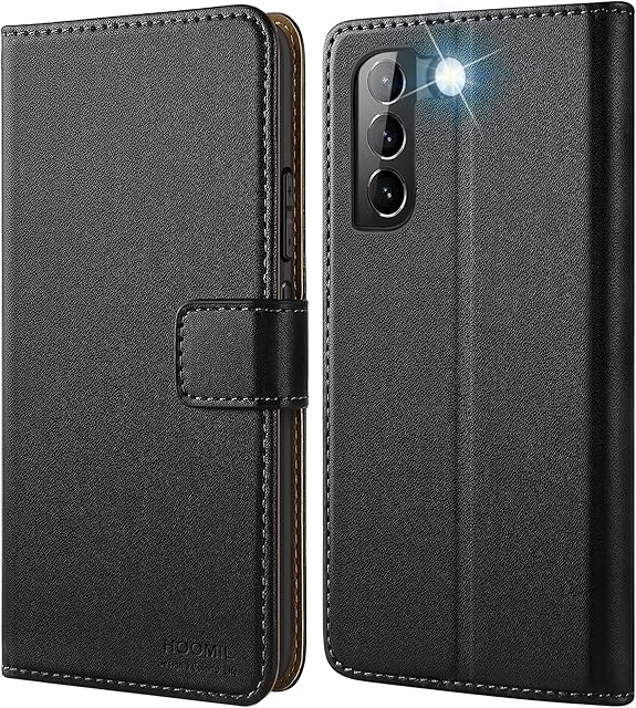 HOOMIL MagFlip Series for Samsung Galaxy S22 Plus Case, Premium Leather Flip Wallet Phone Case with Card Holder - Black