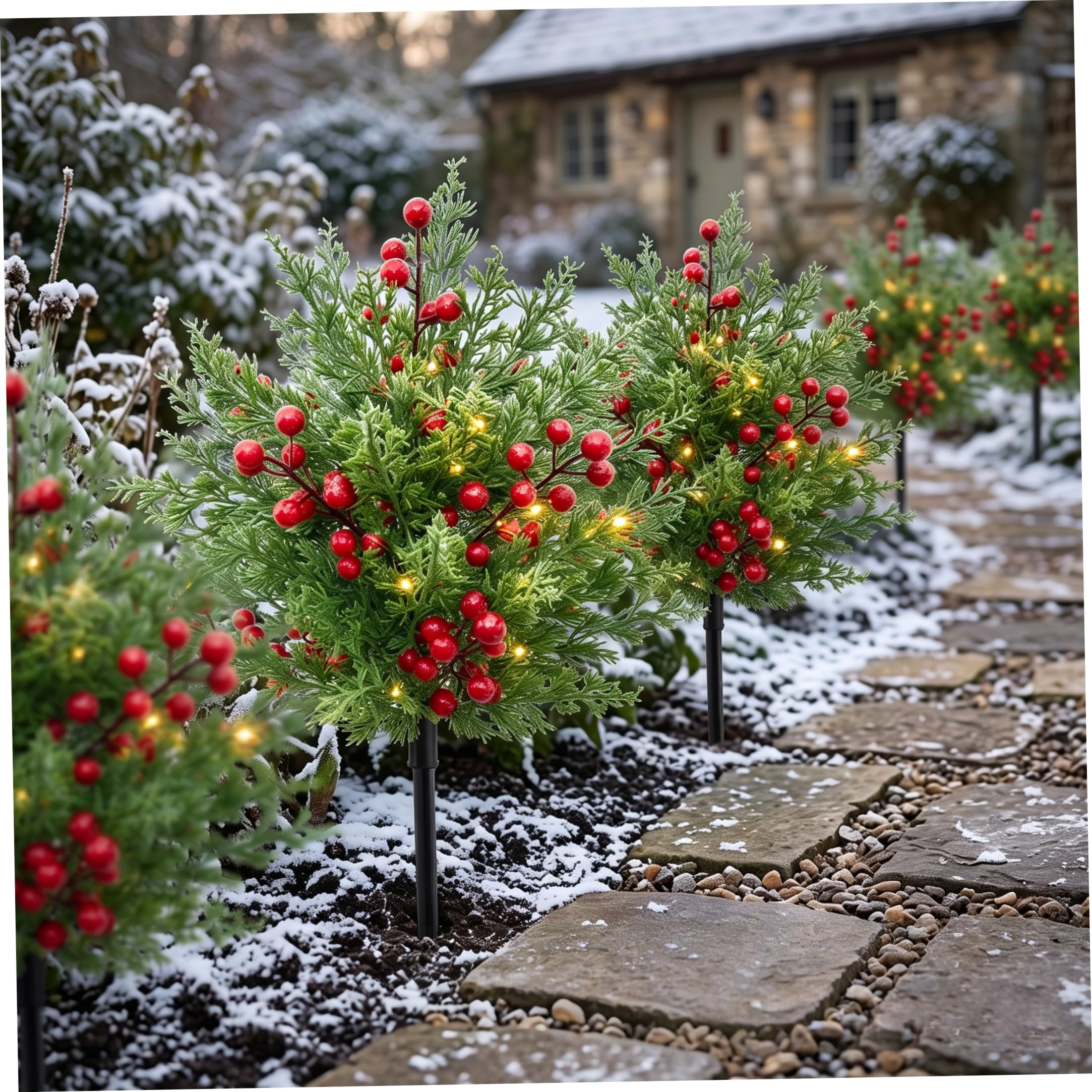 2 arbusti artificiali per esterni artificiali con bacche di albero di Natale artificiale per esterni