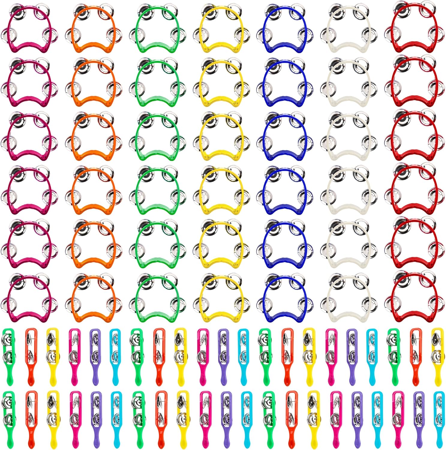 84 Pcs Shaker Musical Instruments for Kids 42 Plastic Handheld Tambourine Bells 42 Colorful Cymbals Percussion Noise Makers Rhythm Toy Set for Church Preschool Classroom