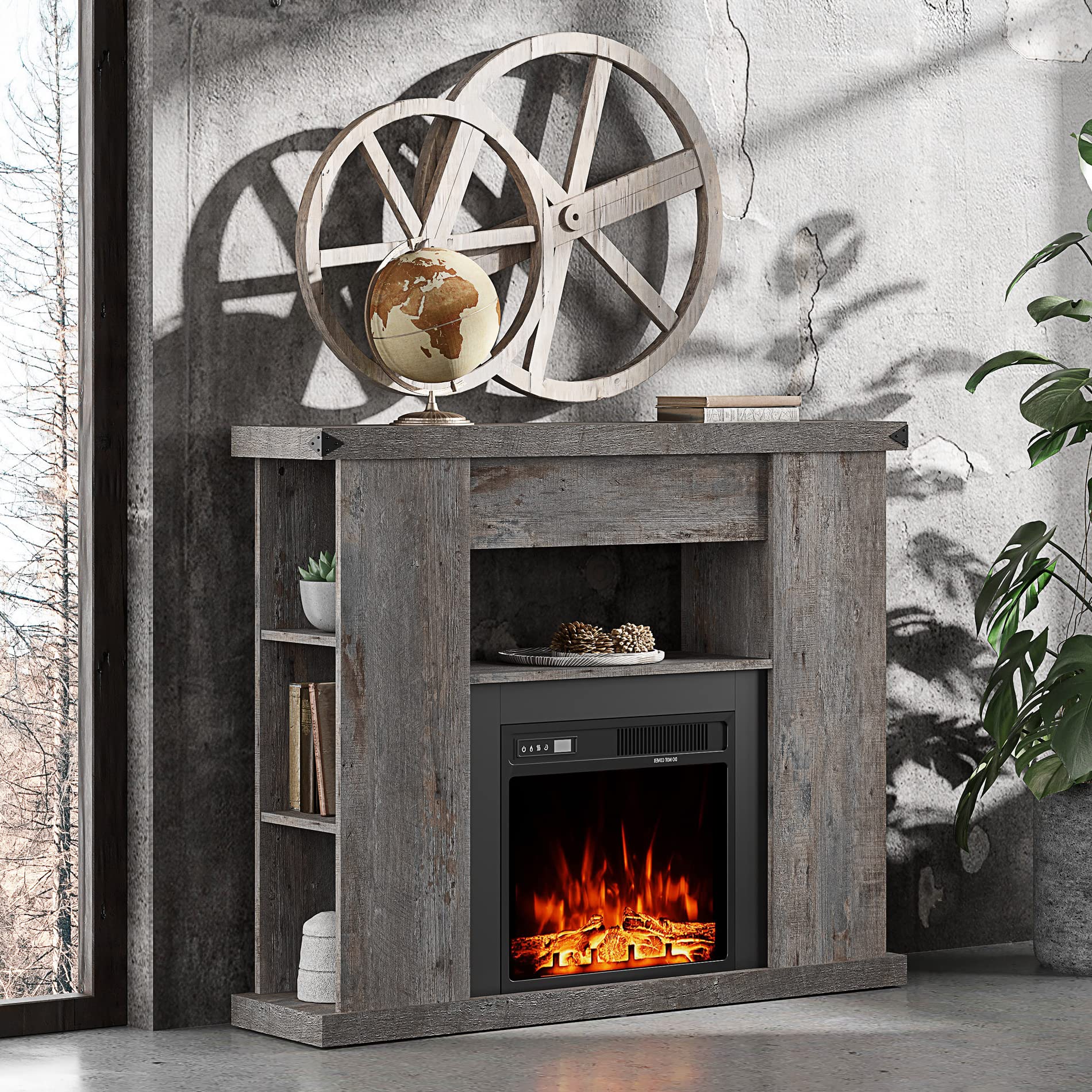 Buy WAMPAT Fireplace TV Stand with Mantel for 55 Inch TV, Wood Entertainment Center with 7 Cubby