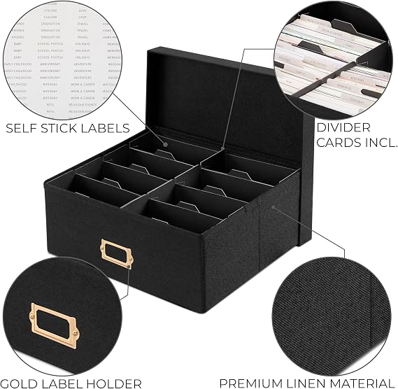 Decorative Photo Storage Box - Sturdy Linen Organizer Holds 1700 Photos | Organizer with Dividers Stores Up to 1700 4x6 Pictures - Portable Scrapbook Storage Containers with Lid