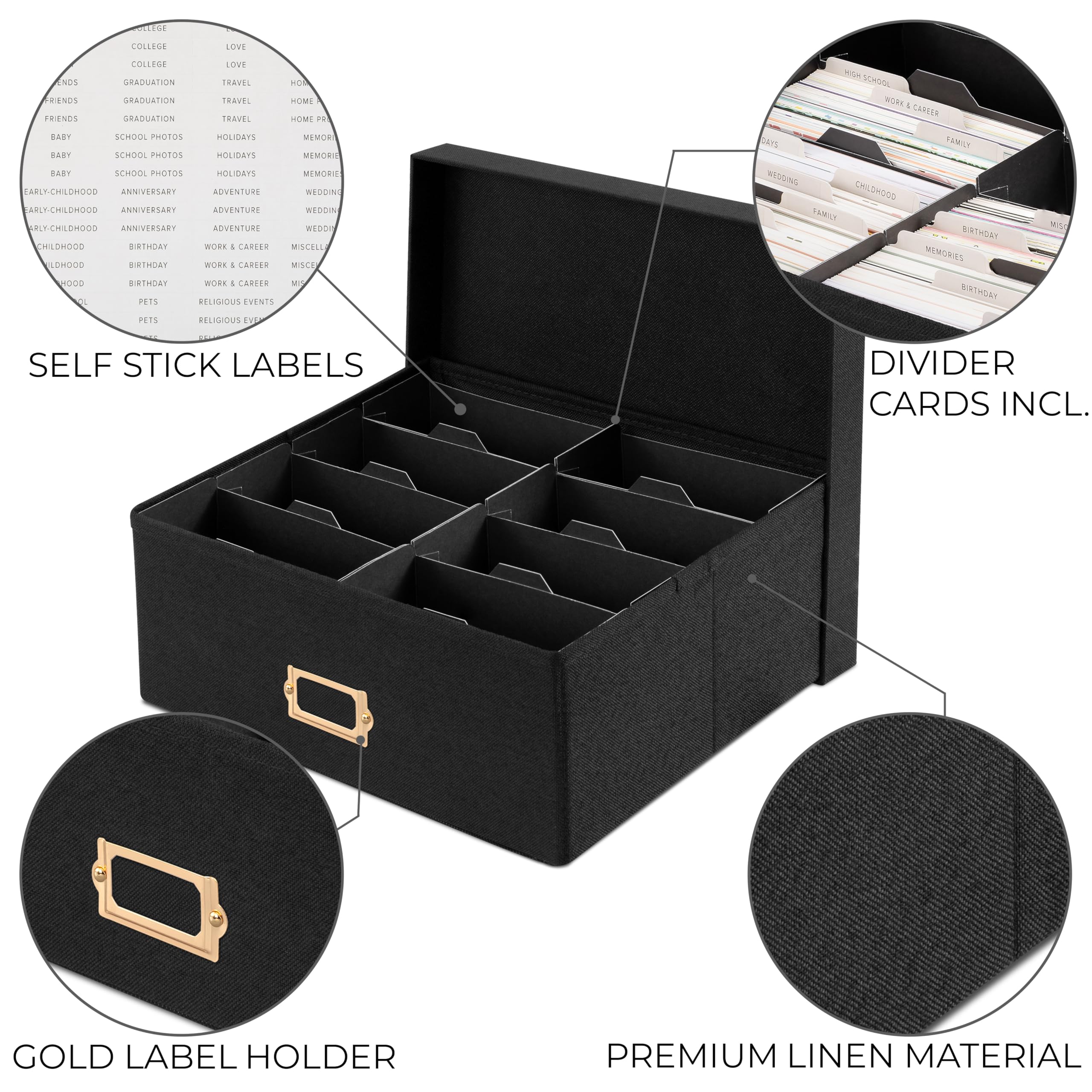 ZICOTO Dekorative Foto-Aufbewahrungsbox – stabiler Leinen-Foto-Organizer mit Trennwänden ist perfekt für bis zu 1700 Bilder und 10 x 15 cm große Fotos – tragbare Scrapbook-Aufbewahrungsbehälter mit