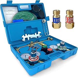 RX WELD Oxygen & Acetylene Gas Cutting Torch and Welding Kit Portable Oxy Brazing Welder Tool Set with Check Valves Two Hose,Regulator Gauges,Storage Case-Portable Cutting Torch Set Welder Tools