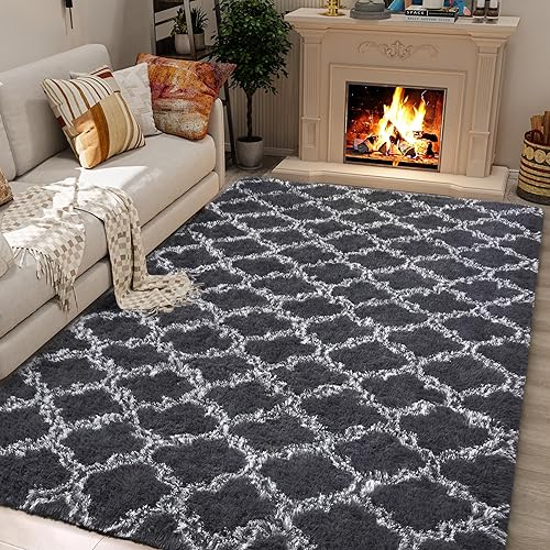 Miniatura 4 de LOCHAS - Alfombra de lujo para interior, moderna, de felpa, esponjosa, extrasuave y cómoda, geométrica marroquí, para dormitorio, sala de estar