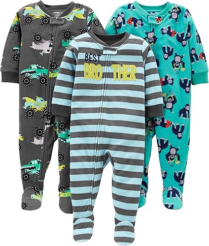Miniatura 6 de Simple Joys by Carters - Pijama de forro polar para bebés y niños pequeños 3 unidades ajuste holgado con pies cubiertos